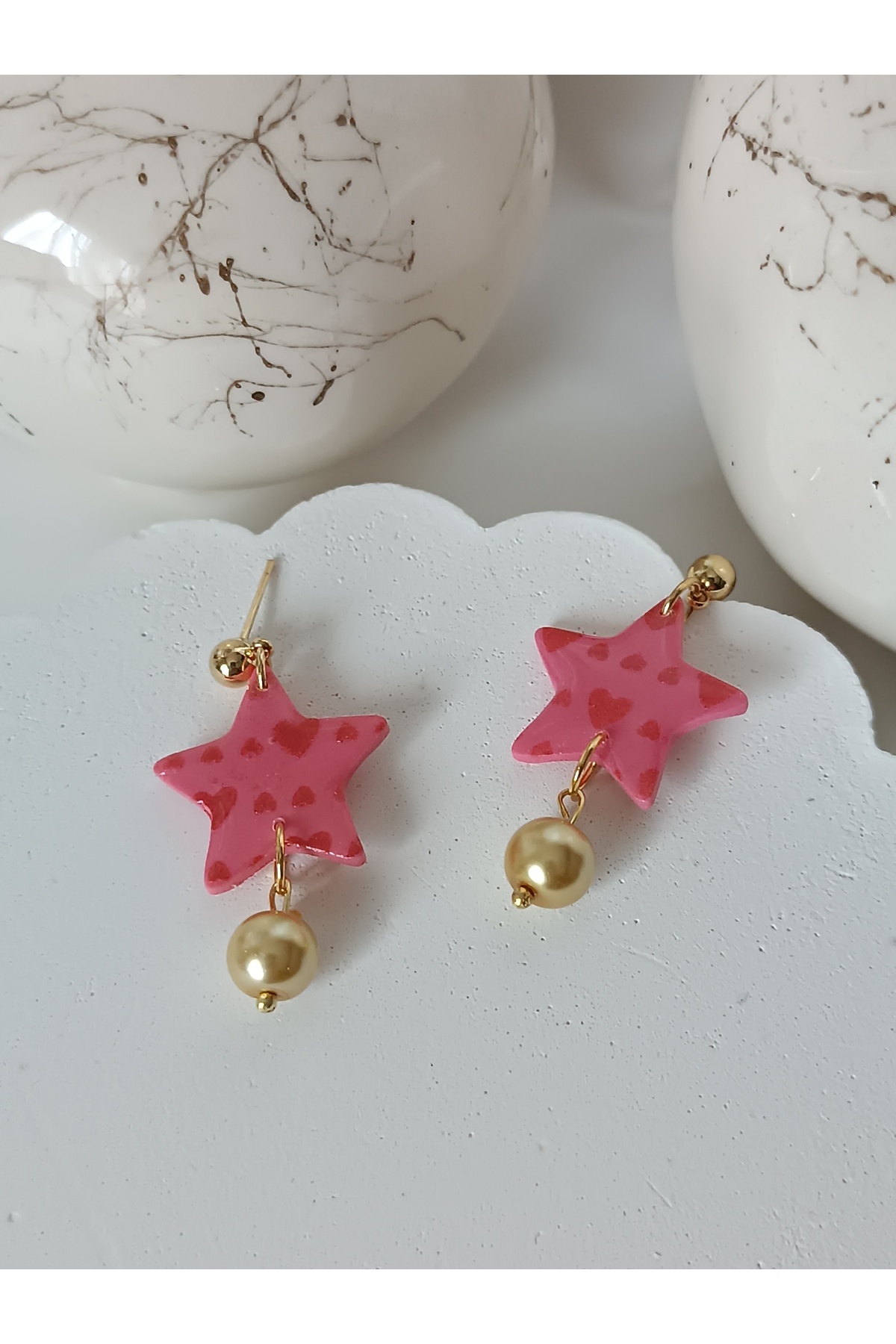 La fee aksesuar-Pink Women's Earrings Polymer Clay Earrings Pink Star Pearl Earrings 6