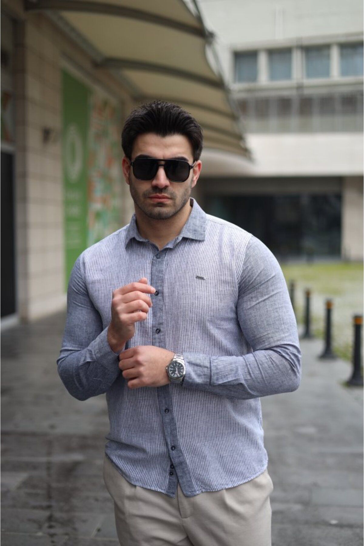 ARUZ MODA Erkek Pamuklu Keten Kumaş Gömlek