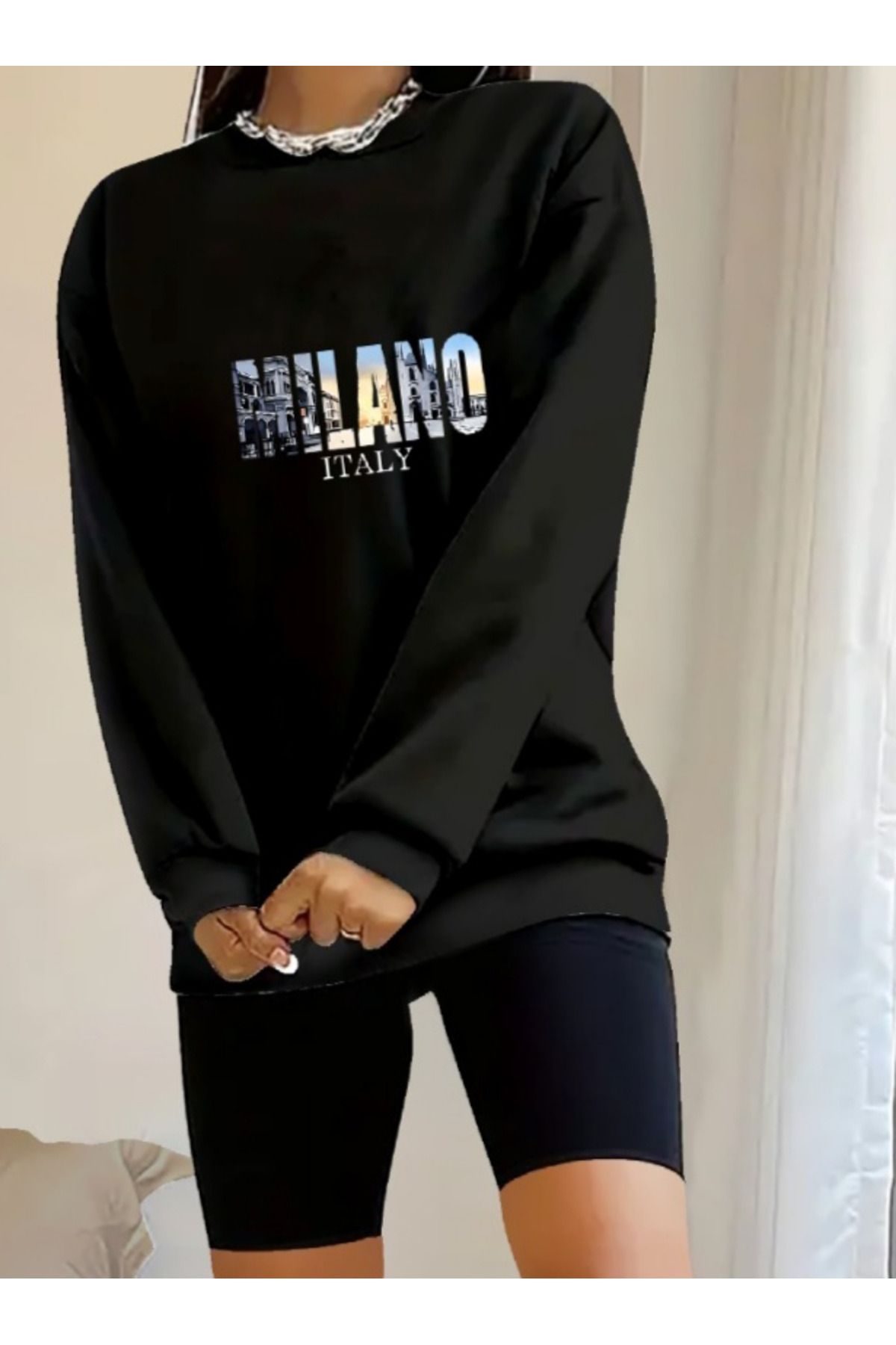 ARUZ MODA Kadın Uzun Kollu Bisiklet Yaka Desenli Viskon Iki Iplik Bluz