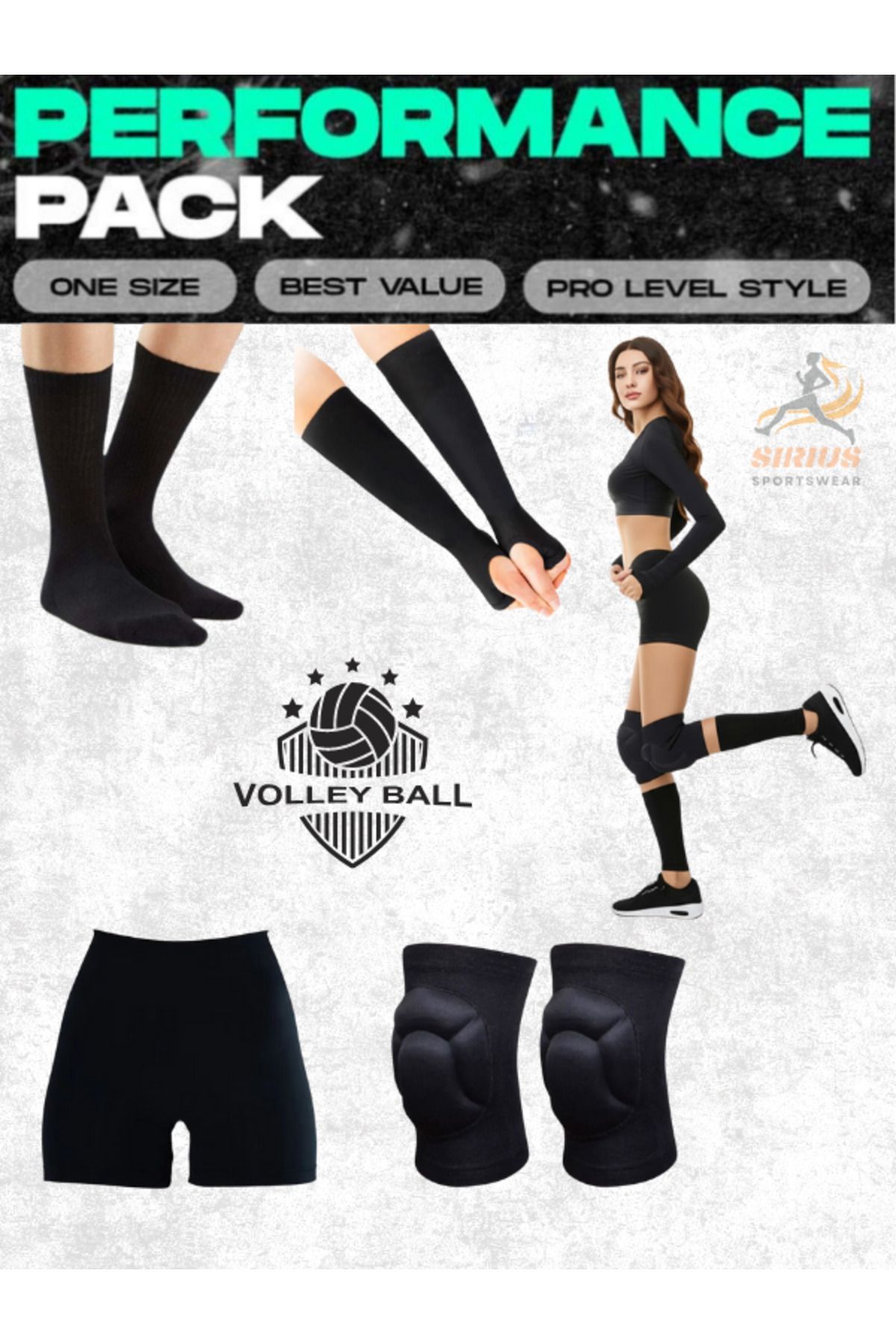 Bellanora Premium Antrenman Kadın/Kız Voleybol -Dizlik -Ellik -Mini Tayt Şort -Penye Çorap Voleybolcu Seti