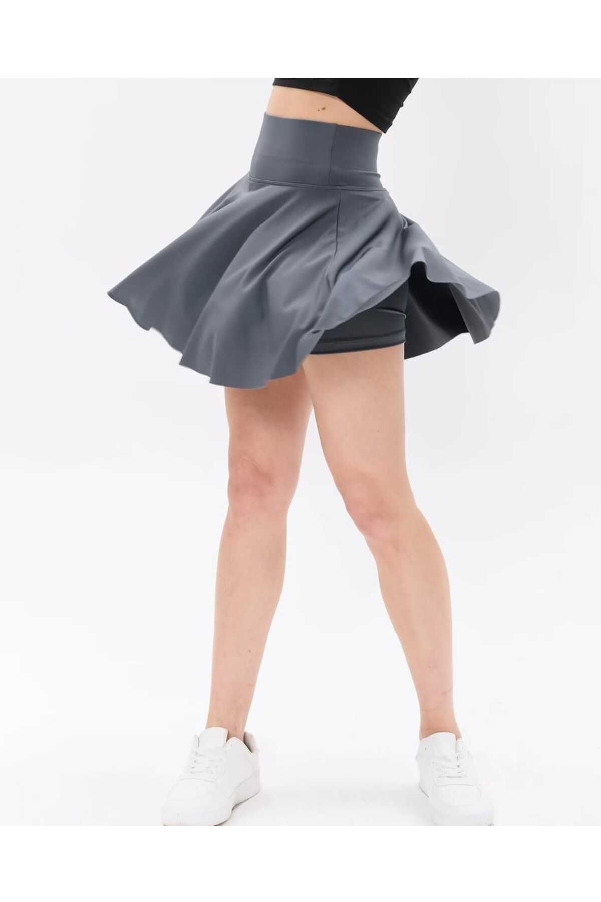 aryam butik Yüksek Bel Volanlı Enjeksiyon baskılı dalgıç kumaş Spor Etek Deniz Şortu Skirt With Shorts