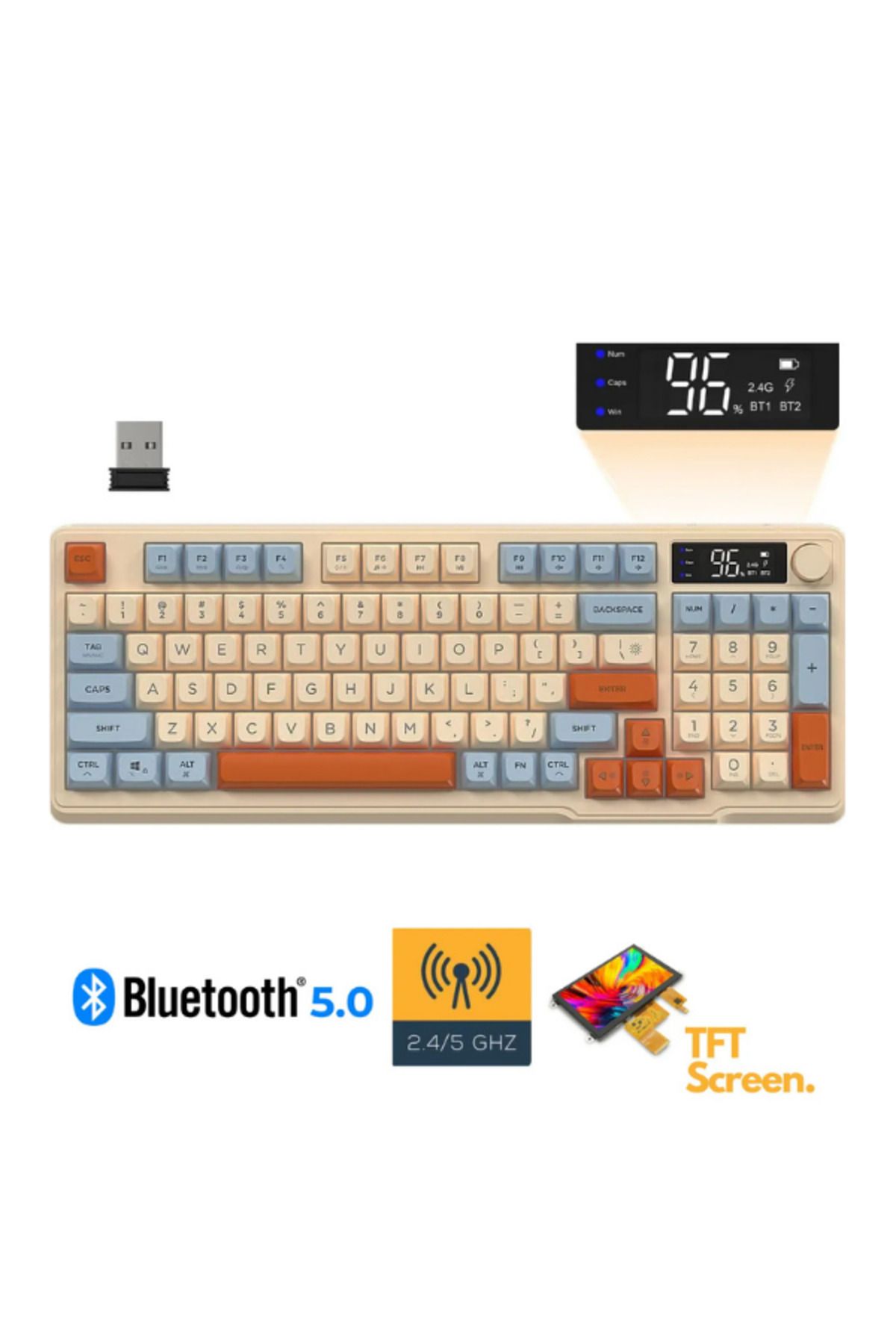 Hietech Kablosuz Gaming Oyuncu Klavye M96 2.4g Bt5.0 Çift Bağlantılı Tft Led Ekranlı Reinbow