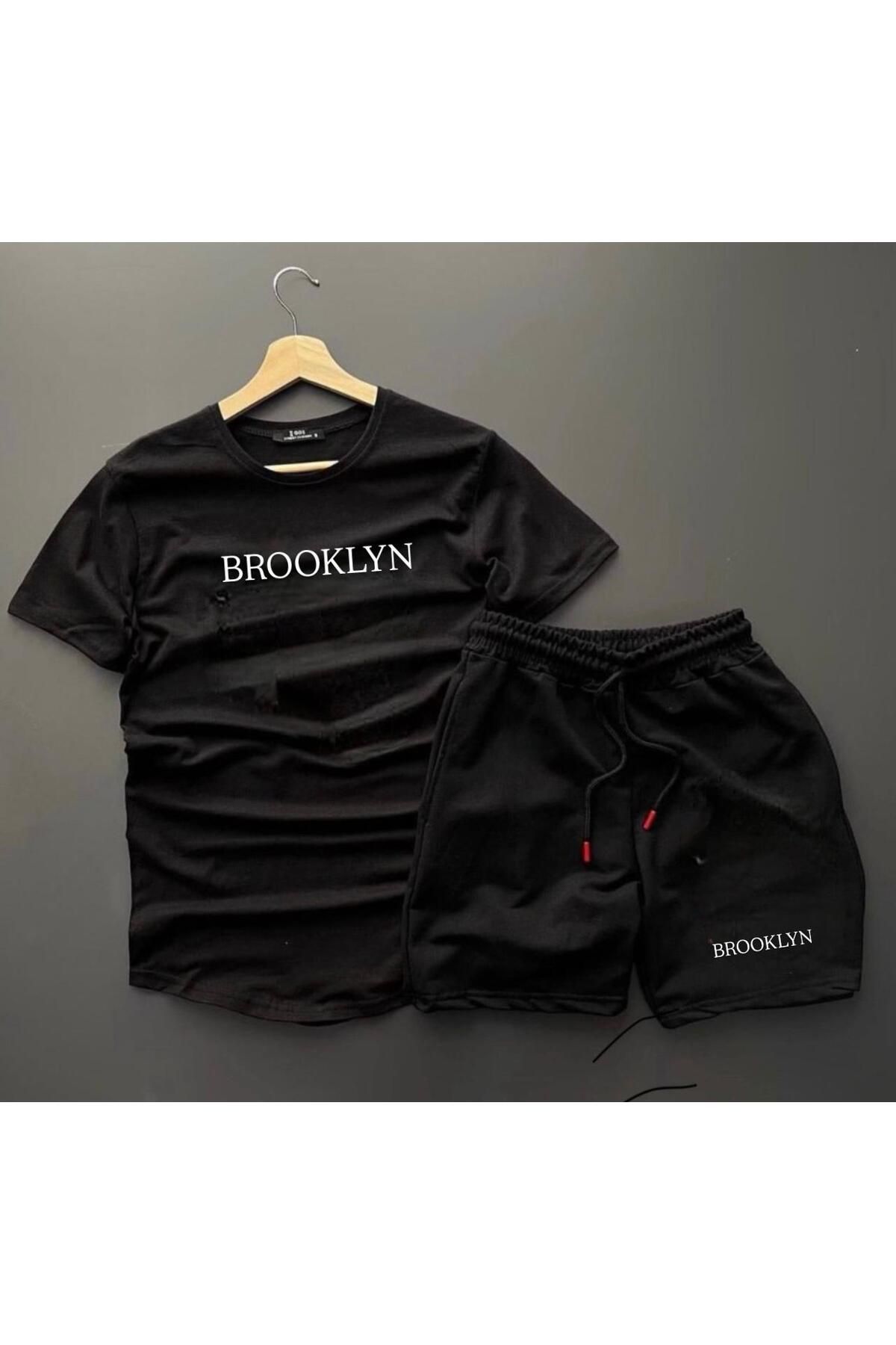 woonkey UNISEX PENYE OVERSİZE RAHAT KALIP BROOKLYN BASKILI TİŞÖRT ŞORT 2'Lİ SET