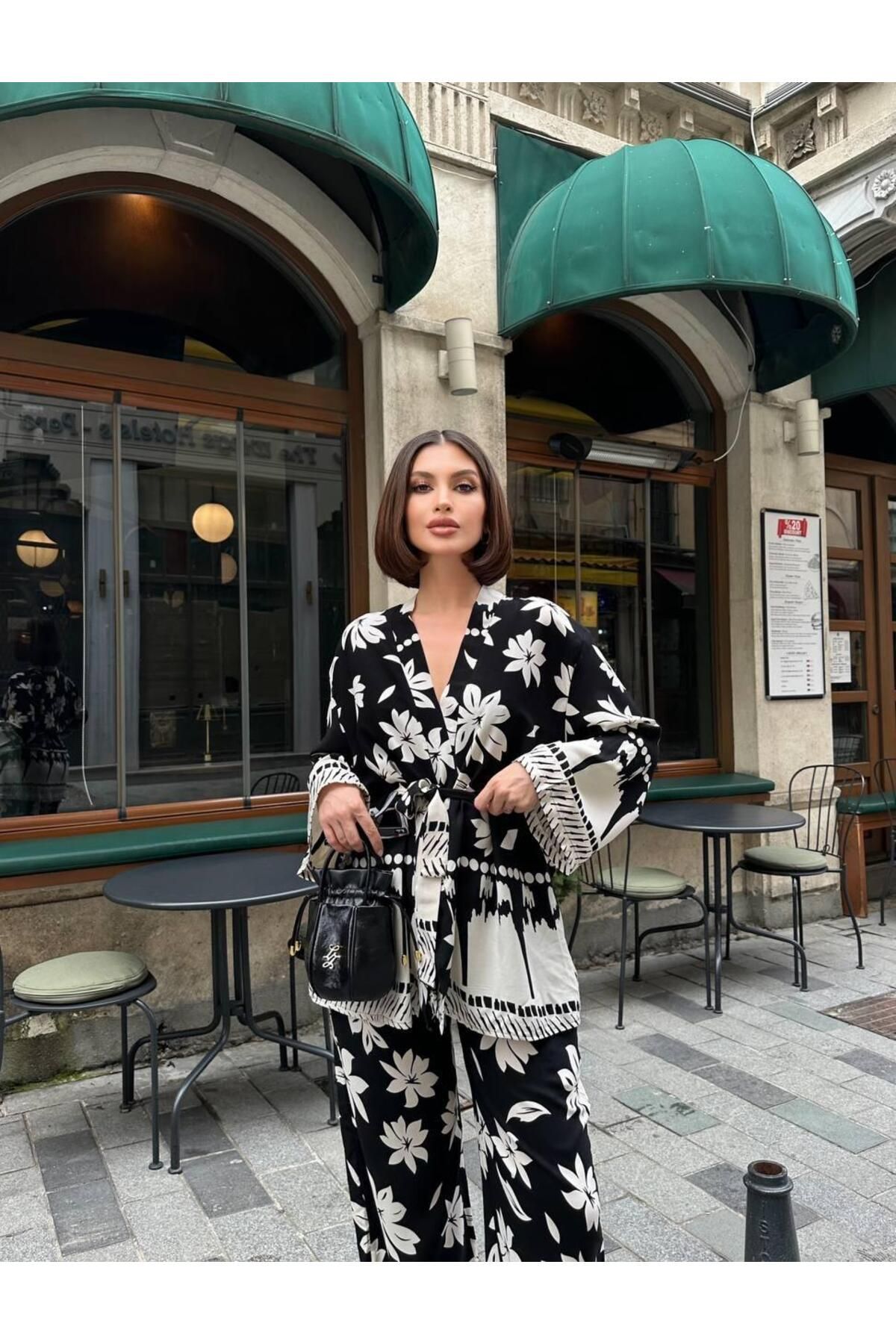 mfbcollection Fransız Desen Kimono Pantolon Viskon Yazlık Takım