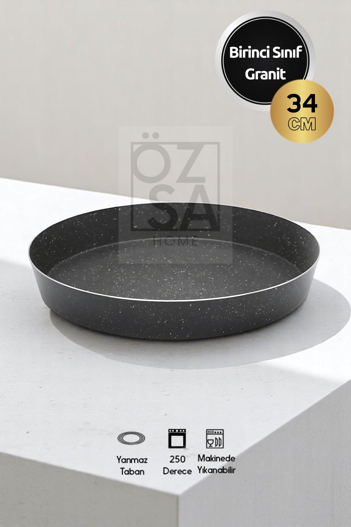 ÖzSa Home Granit Fırın Tepsisi Yuvarlak Fırın Tepsisi 34 cm
