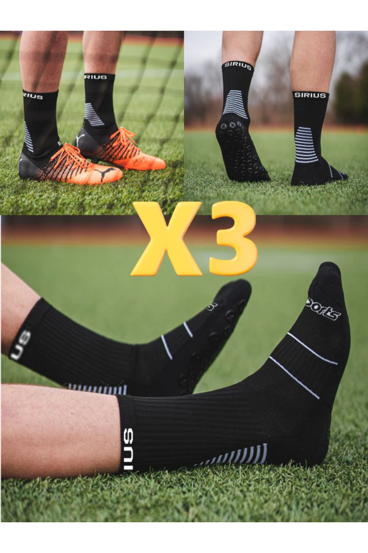 Bellanora 3 Çift Futbol Pro Double Layer Kauçuk Kaydırmaz Taban Dikişsiz Maç Sporcu Tozluk Halı Saha Çorap Set