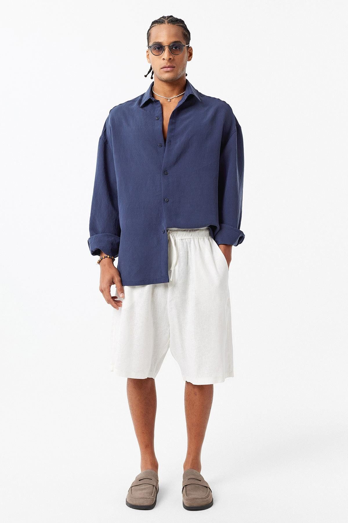 VAMOSCLO Basic OVersize Uzun Kol Gömlek Lacivert