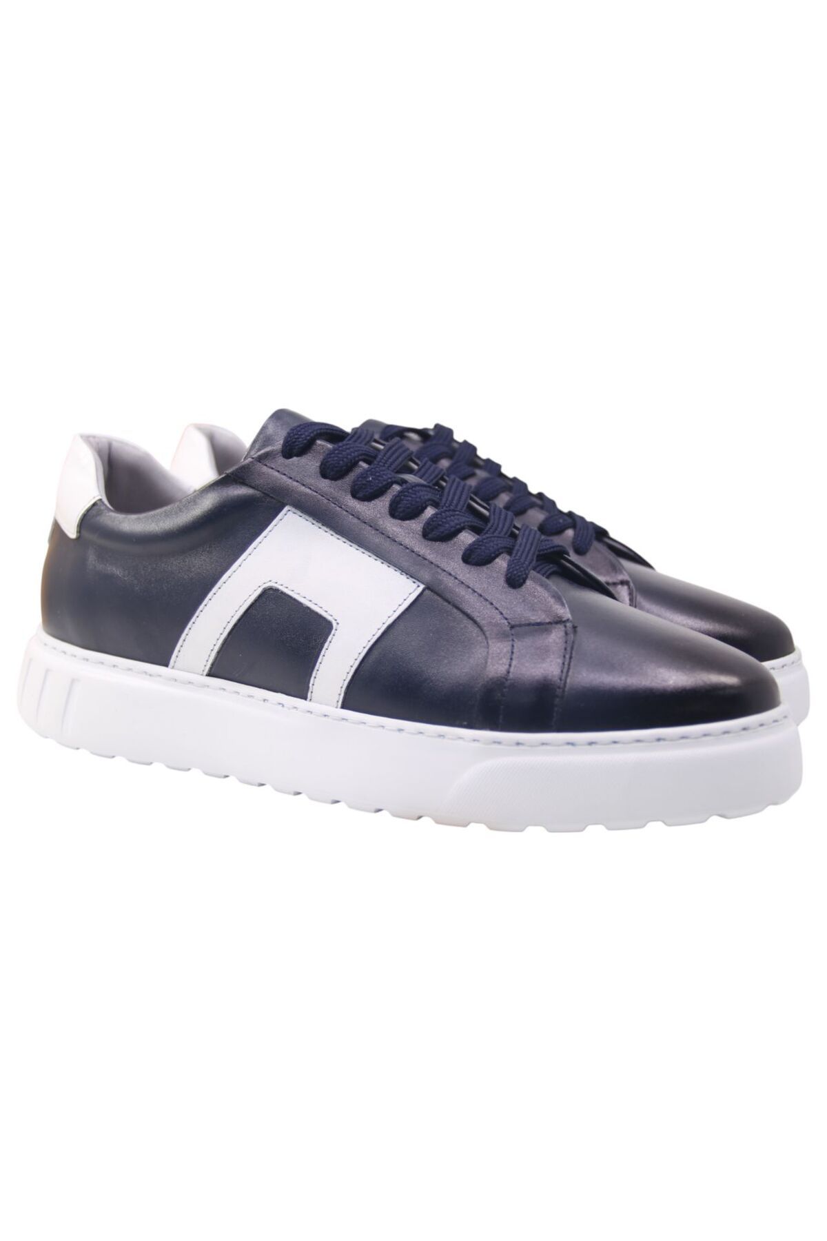 DERİ G DERİ-G LACİVERT HAKİKİ DERİ BEYAZ DETAYLI SNEAKERS C32LCB4213-40