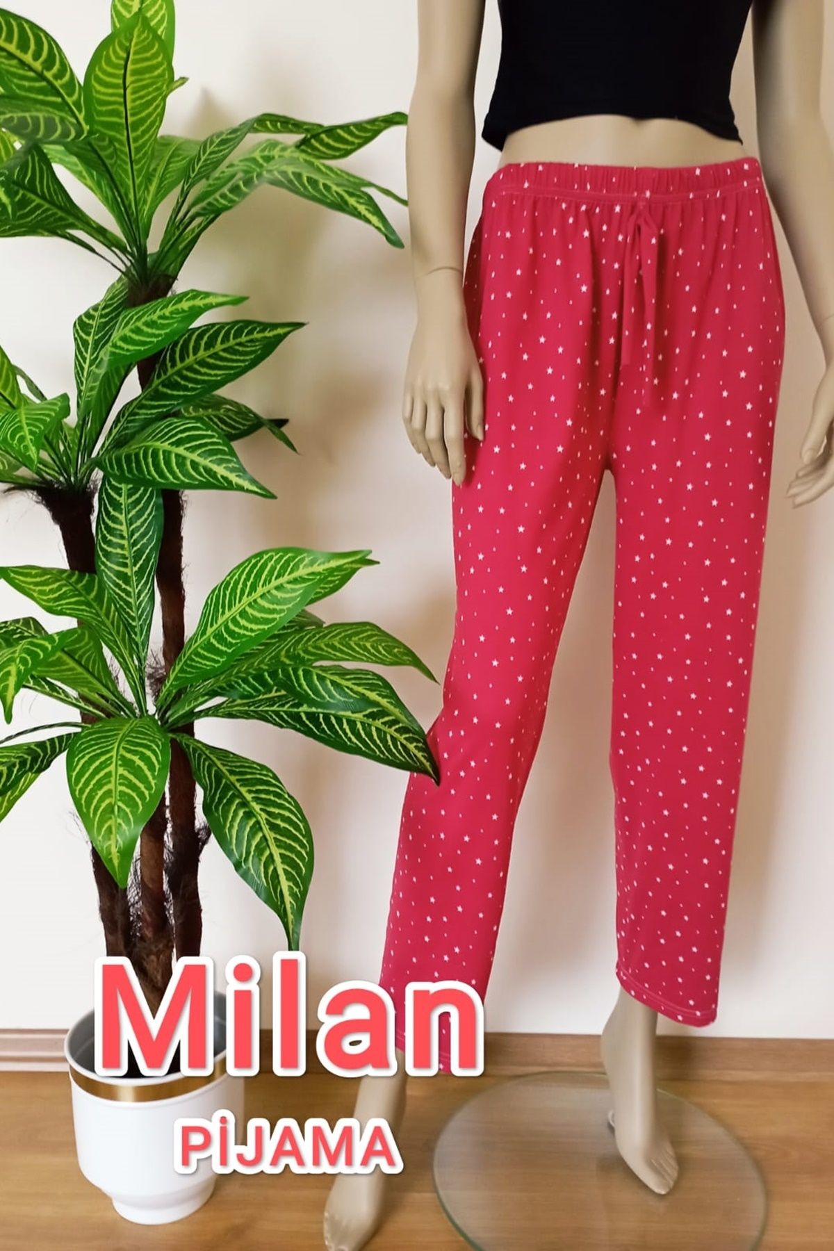 VİP BERA TEKSTİL Kadın Yıldız Desenli Yumuşacık Dokulu Esnek Pijama Altı