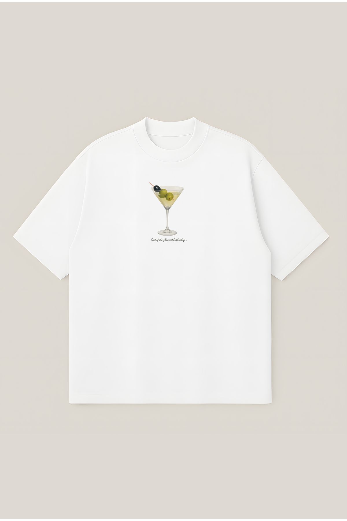 Moon Dancer Martini Unisex Oversize Baskılı Boxy Fit Kalın Kumaşlı T-shirt