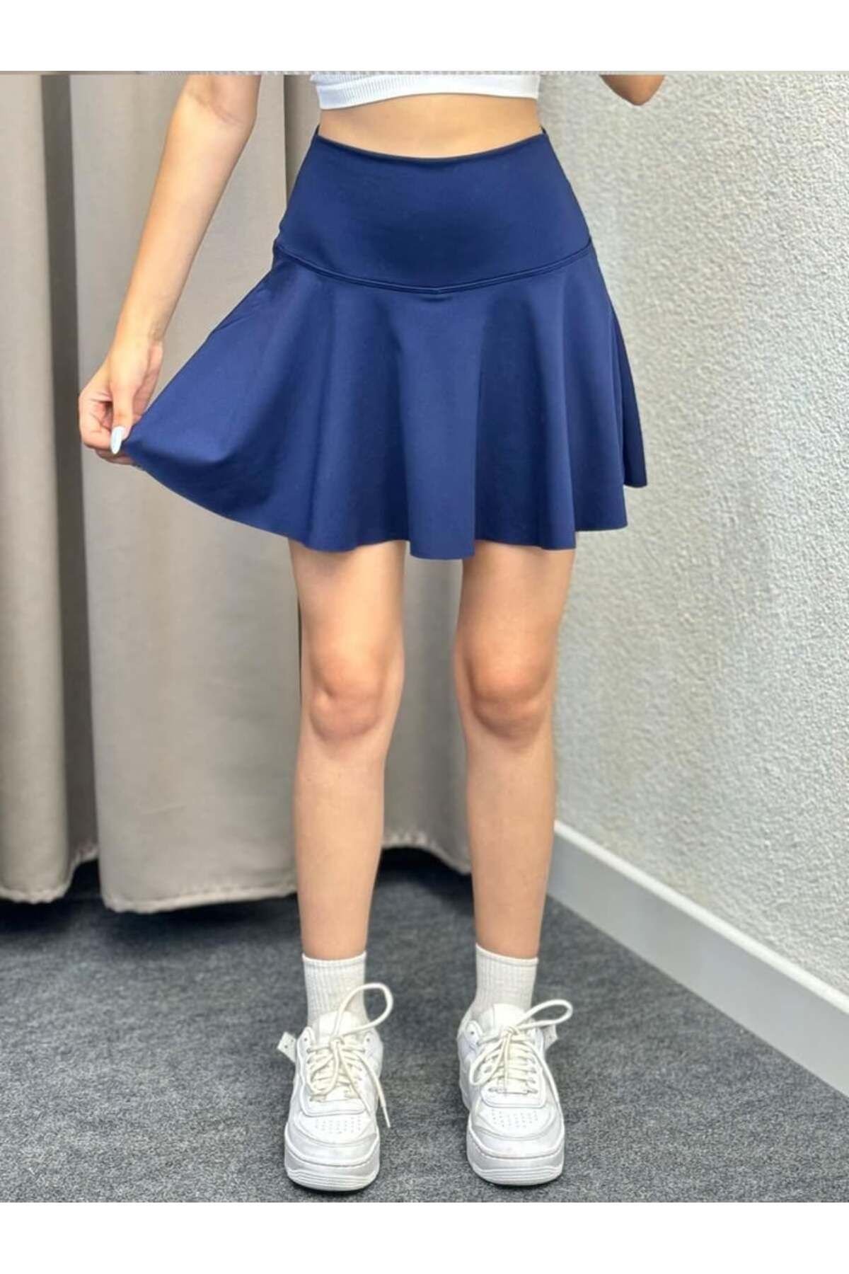 aryam butik Yüksek Bel Volanlı Enjeksiyon baskılı dalgıç kumaş Spor Etek Deniz Şortu Skirt With Shorts