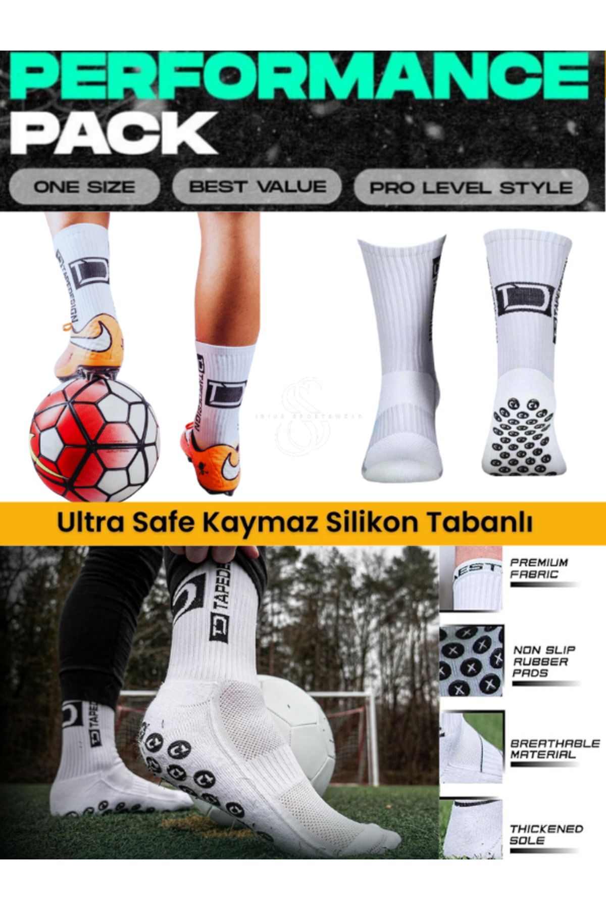 Bellanora Futbol Kauçuk Kaydırmaz Taban Dikişsiz Maç Sporcu Tozluk Halı Saha Aylık Antrenman Çorap Seti