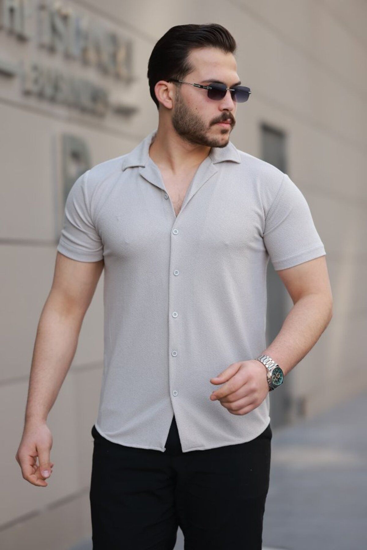 ARUZ MODA Erkek Kısa Kollu örme Kumaş Pamuklu Gömlek