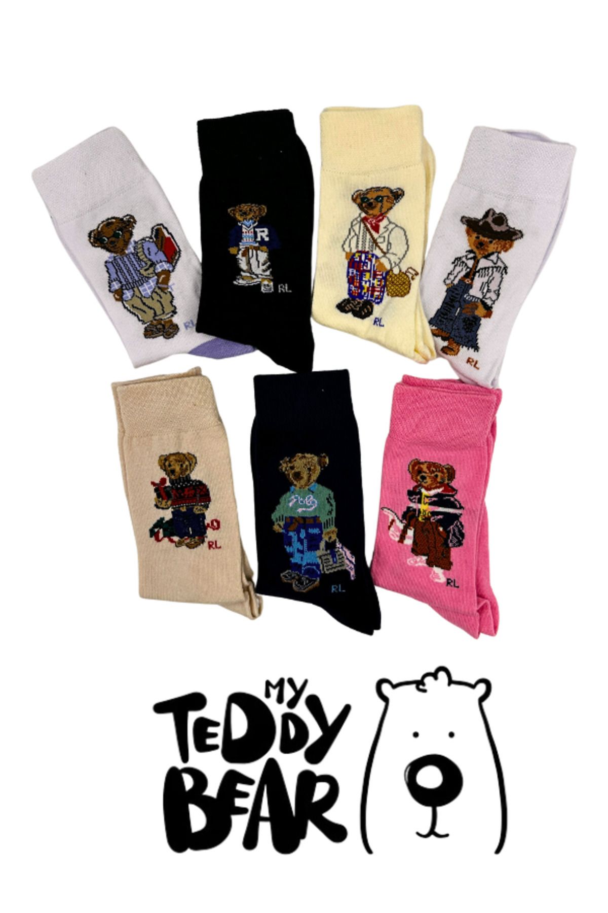 Bellanora 7'li Orijinal My Teddy Bear Ayı Desenli Renkli Kadın Hediye Çorap Eğlenceli Moda Parfümlü Çoraplar