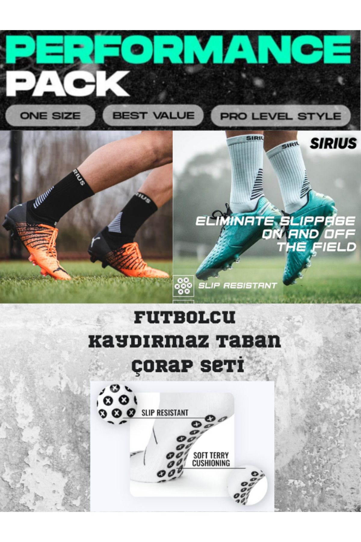 Bellanora 2 Çift Futbol Kaydırmaz Kauçuk Havlu Taban Dikişsiz Maç Sporcu Tozluk Halı Saha Siyah Beyaz Çoraplar