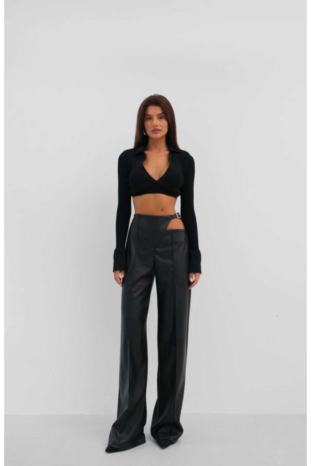 ARUZ MODA Polo Yaka Crop Kazak