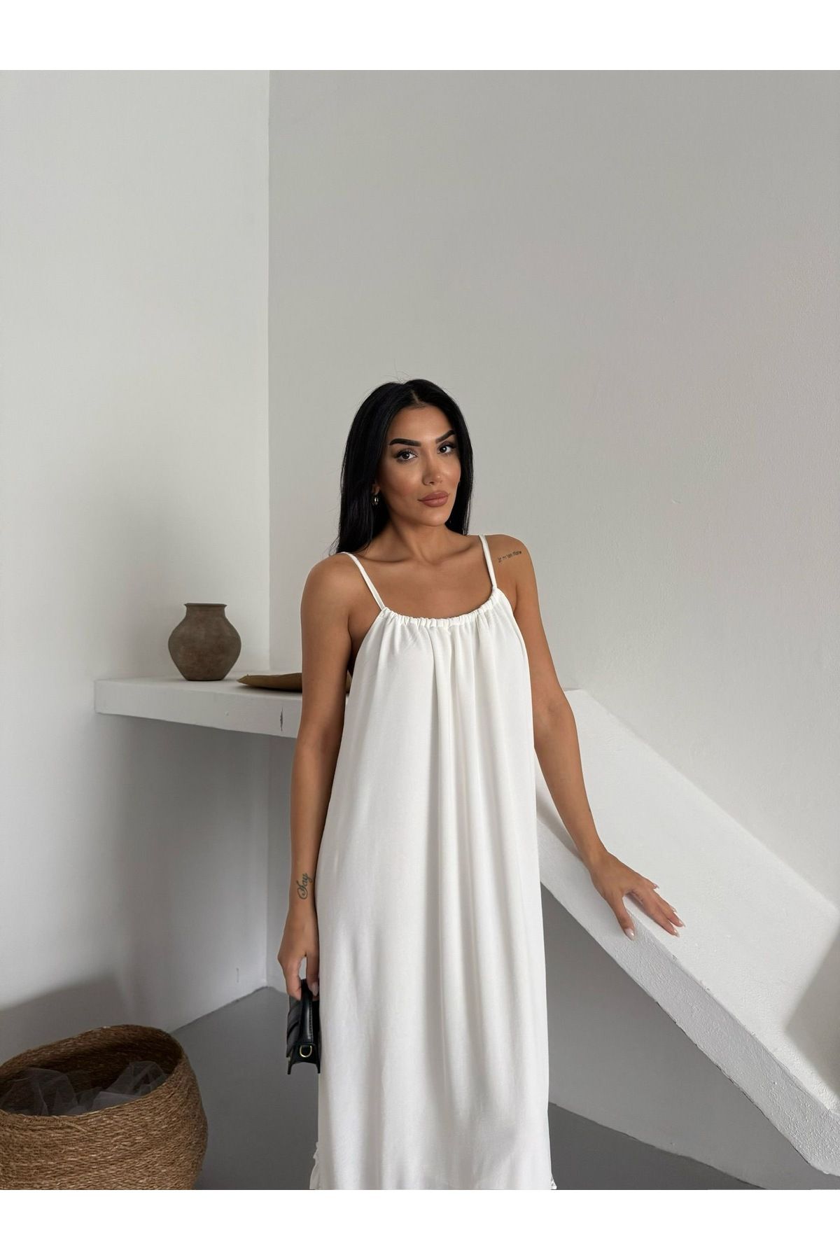 Ekim Store Boyundan Bağlamalı Askılı Salaş Maxi Elbise