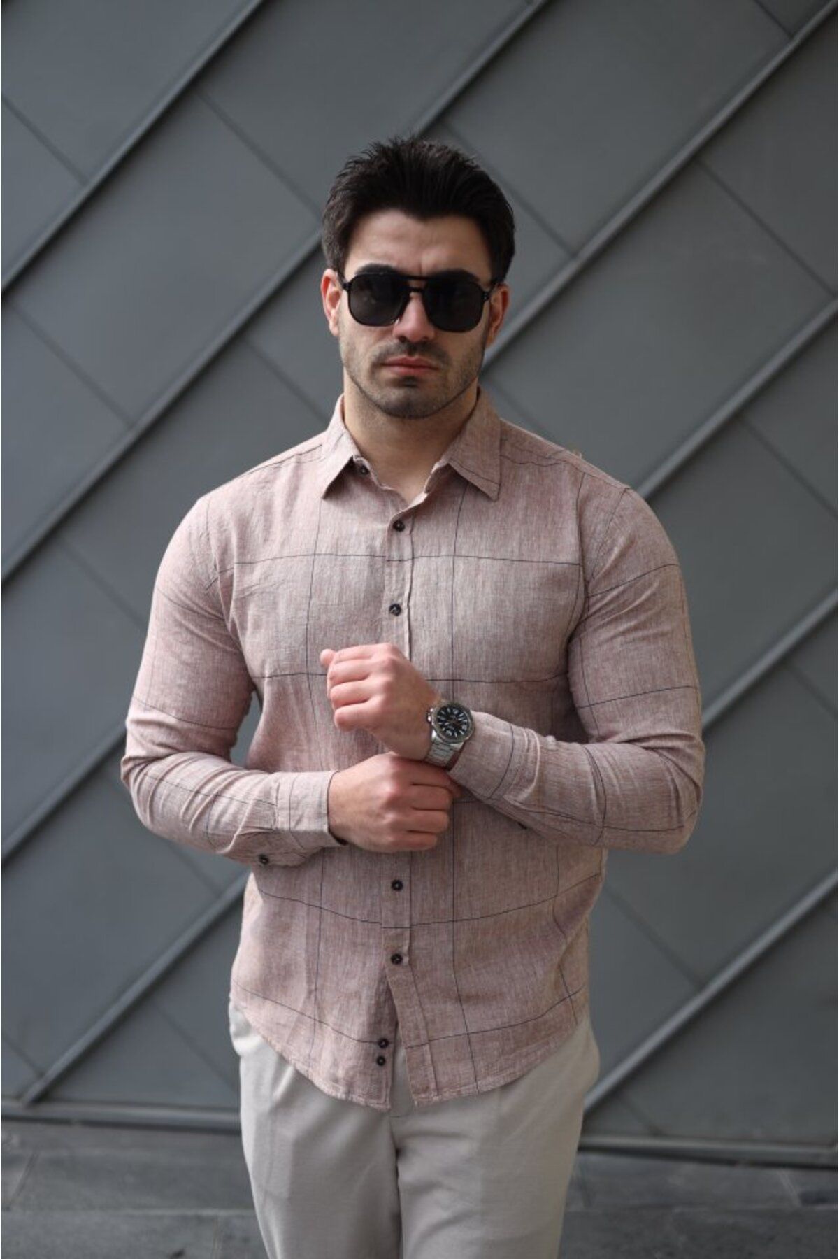 ARUZ MODA Erkek Pamuklu Keten Kumaş Gömlek