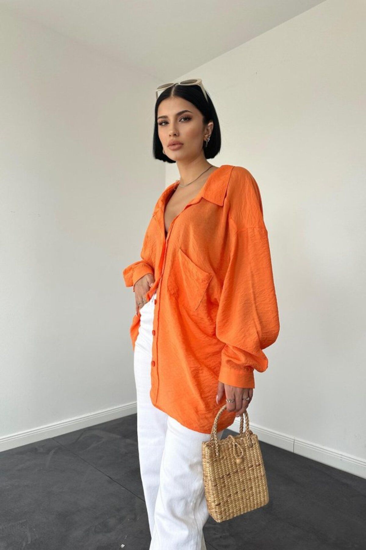 ARUZ MODA Oranj Tek Cepli Bedensiz Cruz Gömlek