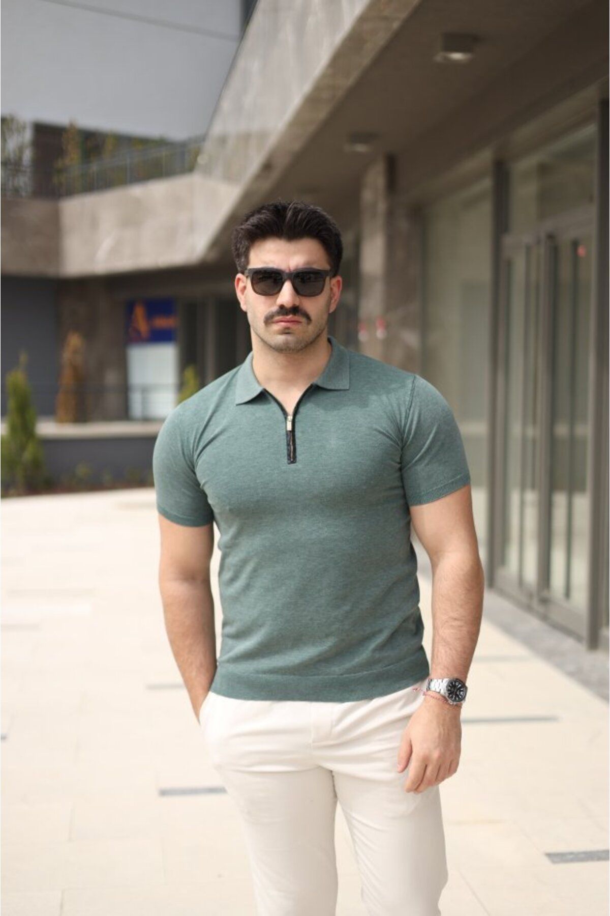 ARUZ MODA Erkek Polo Yaka Fermuar Detaylı Tişört