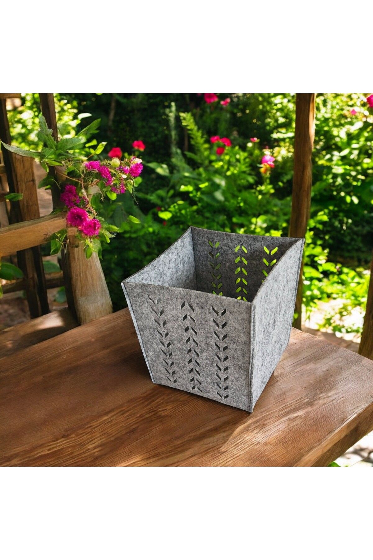Wotrart Dekoratif Keçe Sepet Desenli Kutu Organizer Saklama Sepeti 16x16x16 cm 3 mm Keçe