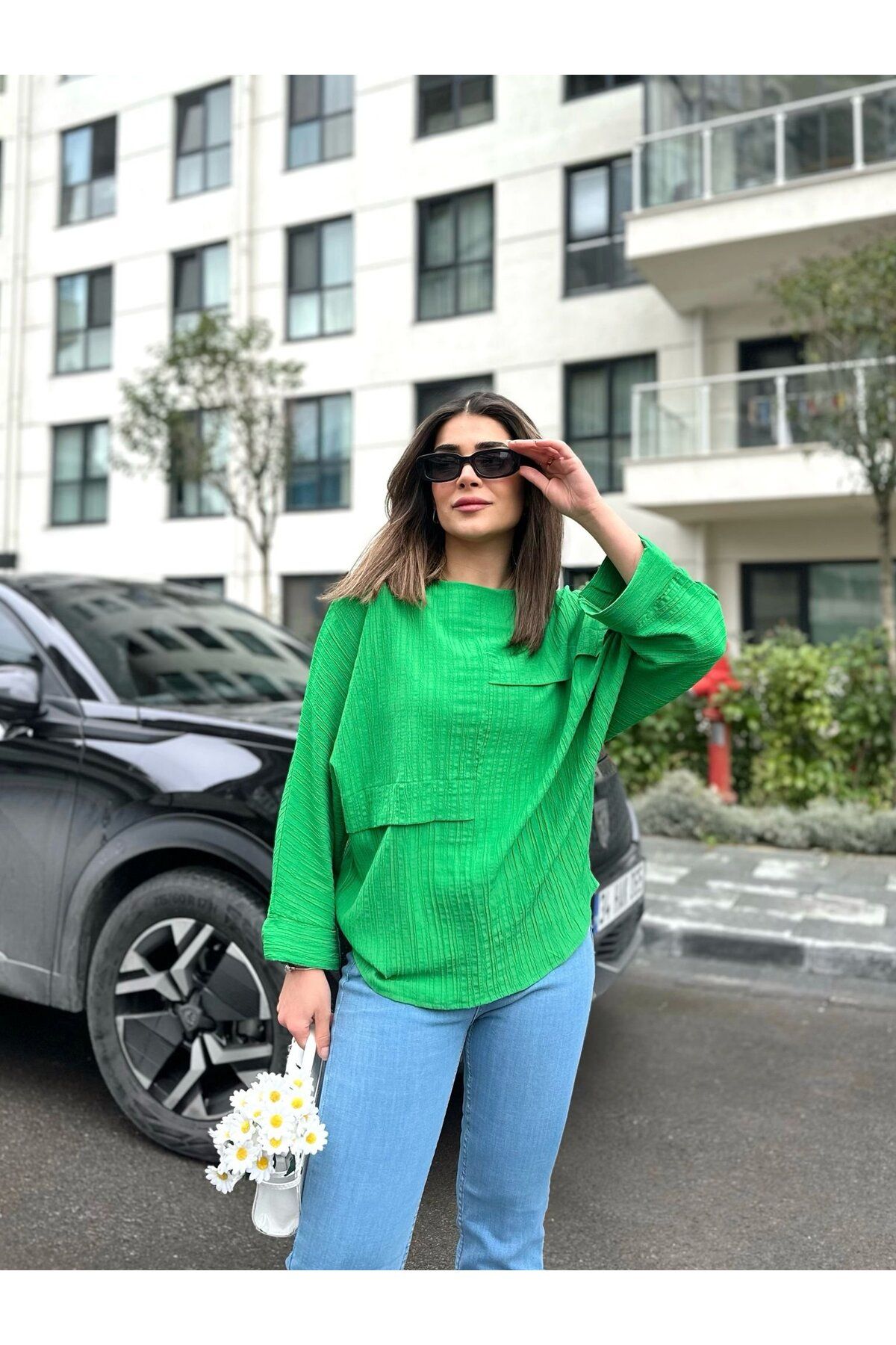 ARUZ MODA Kadın Yarasa Kol Aerobin Kumaş Bluz