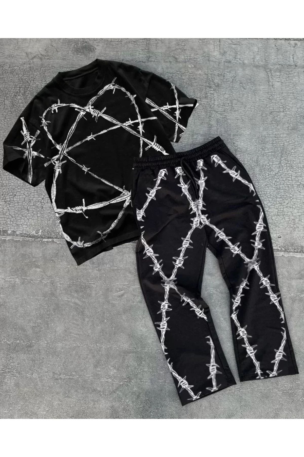 ARUZ MODA Unisex Yıldırım Baskılı Eşofman Takımı - Siyah