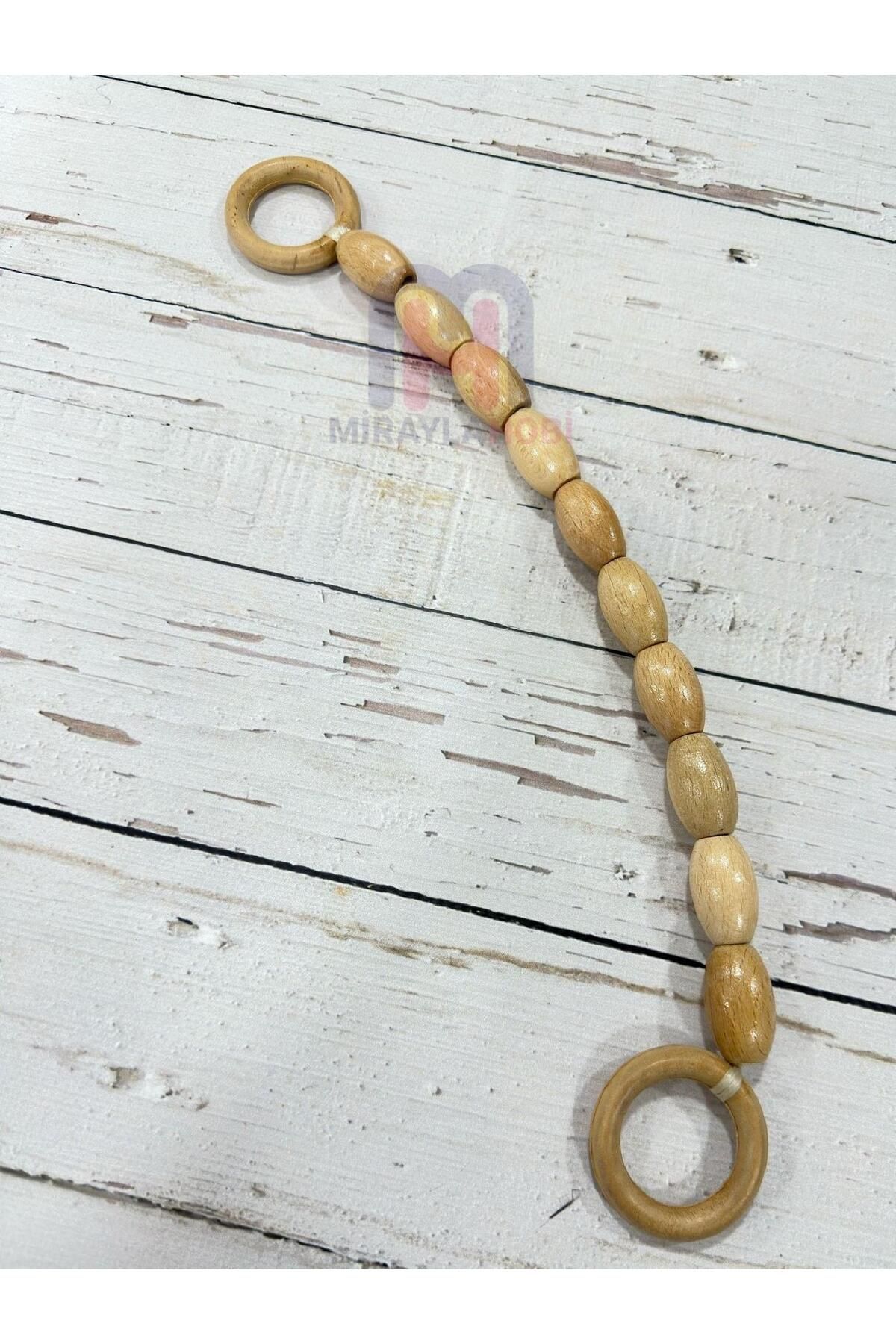 miraylahobi Ahşap Boncuklu Çanta Askısı Naturel Oval Boncuklu 40 Cm 1 Adet