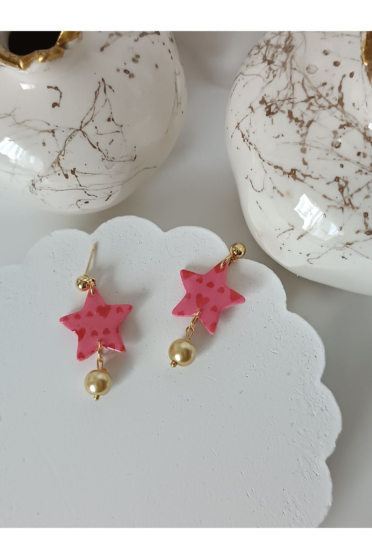 La fee aksesuar-Pink Women's Earrings Polymer Clay Earrings Pink Star Pearl Earrings 2