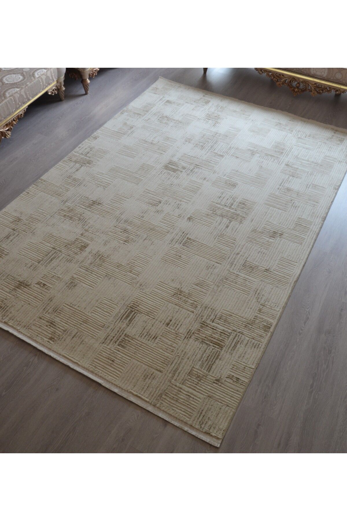 Home Bohem Stili Krem ve Kahverengi Renk Karışımlı Salon Halısı