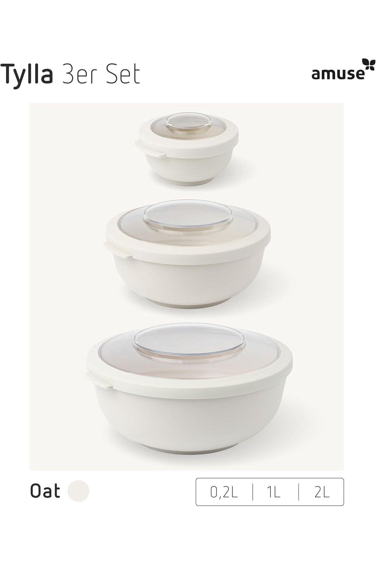 Amuse Tylla 3lü Saklama Kabı Seti 200ml 1000ml 2000ml Kapaklı Mikrodalga ve Kamp Uyumlu