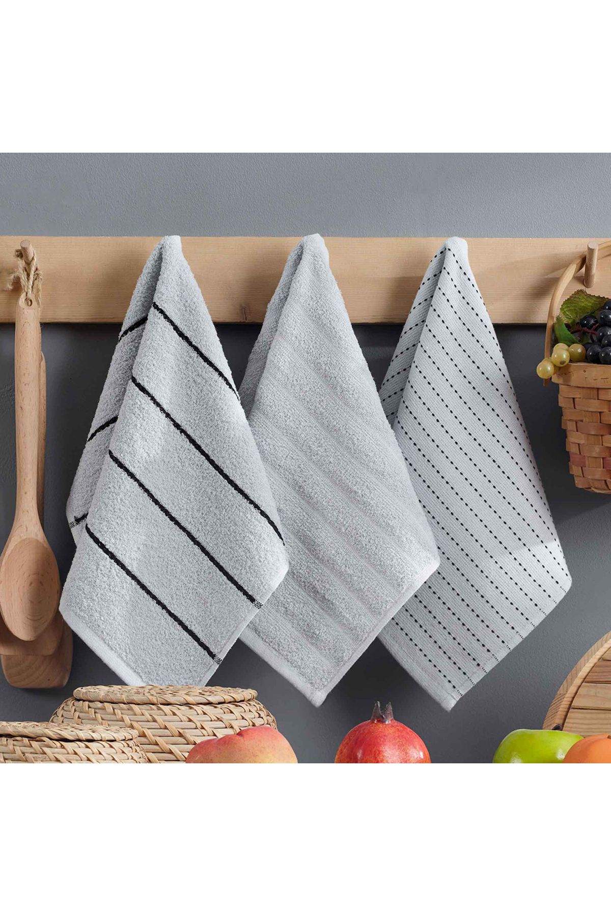 miooji PERA 30X50 3’LÜ MUTFAK HAVLUSU - GRİ