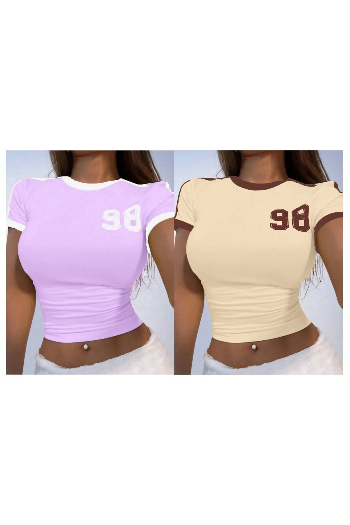 npLStore Kadın 98 Baskılı Askılı Crop Bluz 2'li Set