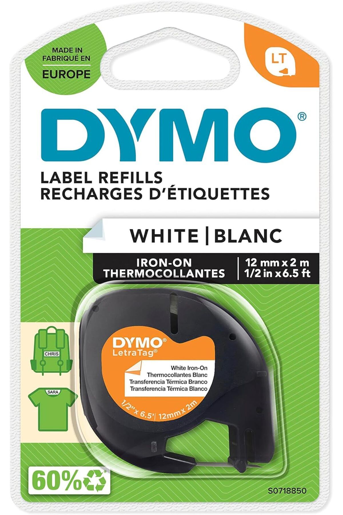 STOREMAX cmllashop S0718850, LetraTag Ütü Transfer Şerit (12 mm x 2 mt), Beyaz 542093