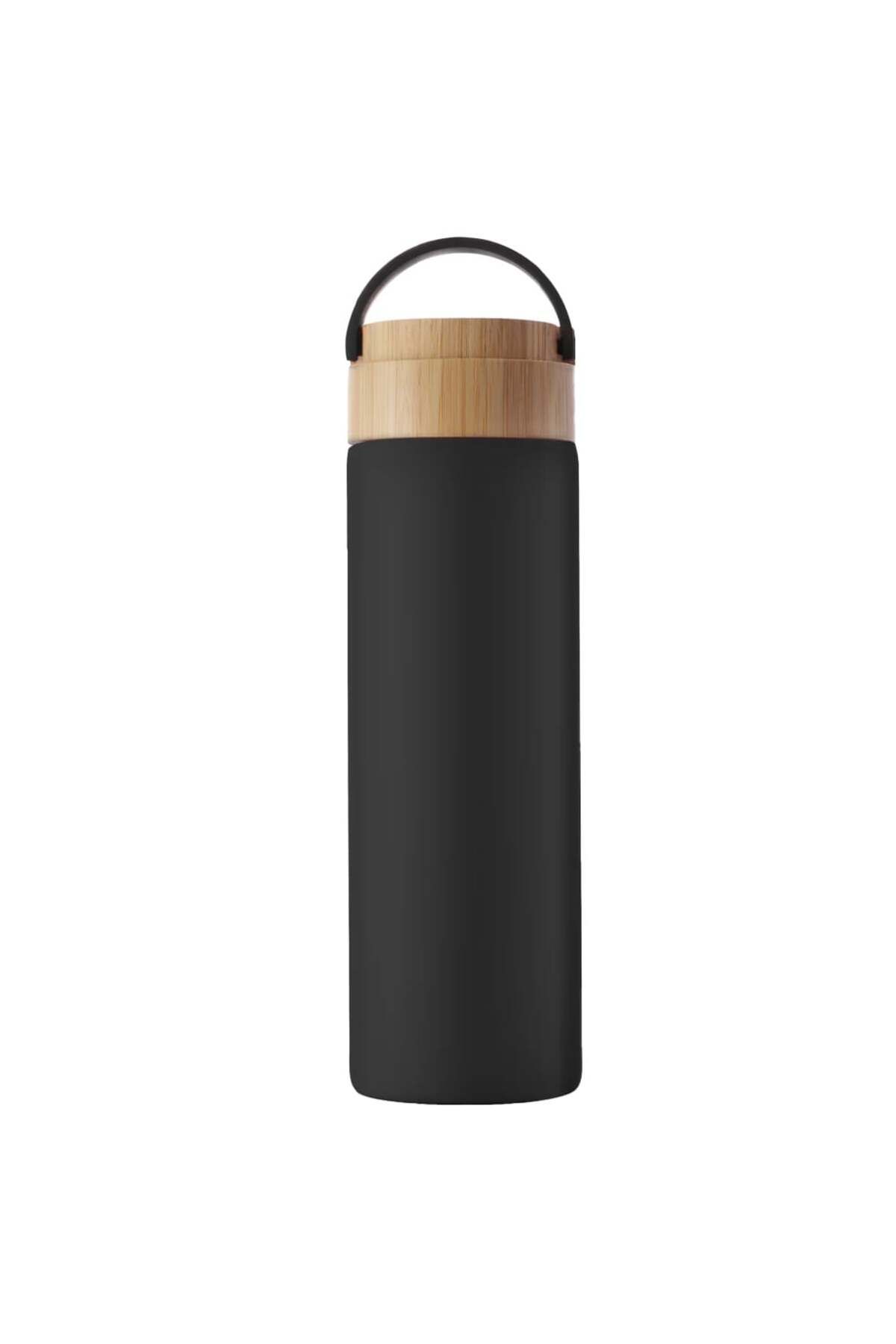 PUFO Termos Metalic Traveler Cu Capac Etanș Din Bambus, Izotermic, 500 Ml, Negru - Mărime unică