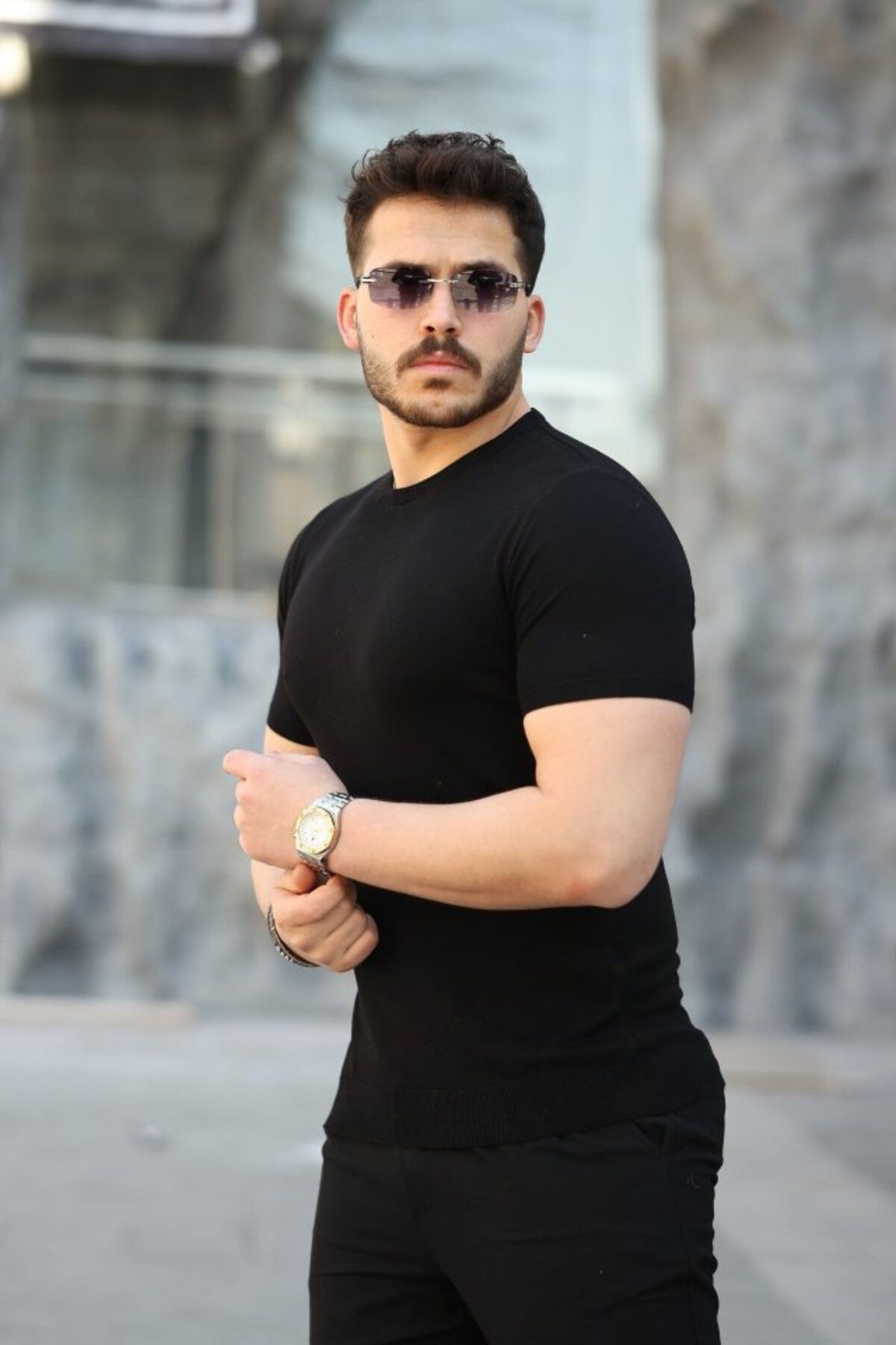 ARUZ MODA Erkek Viskon Kumaş Bisiklet Yaka Basic Tişört
