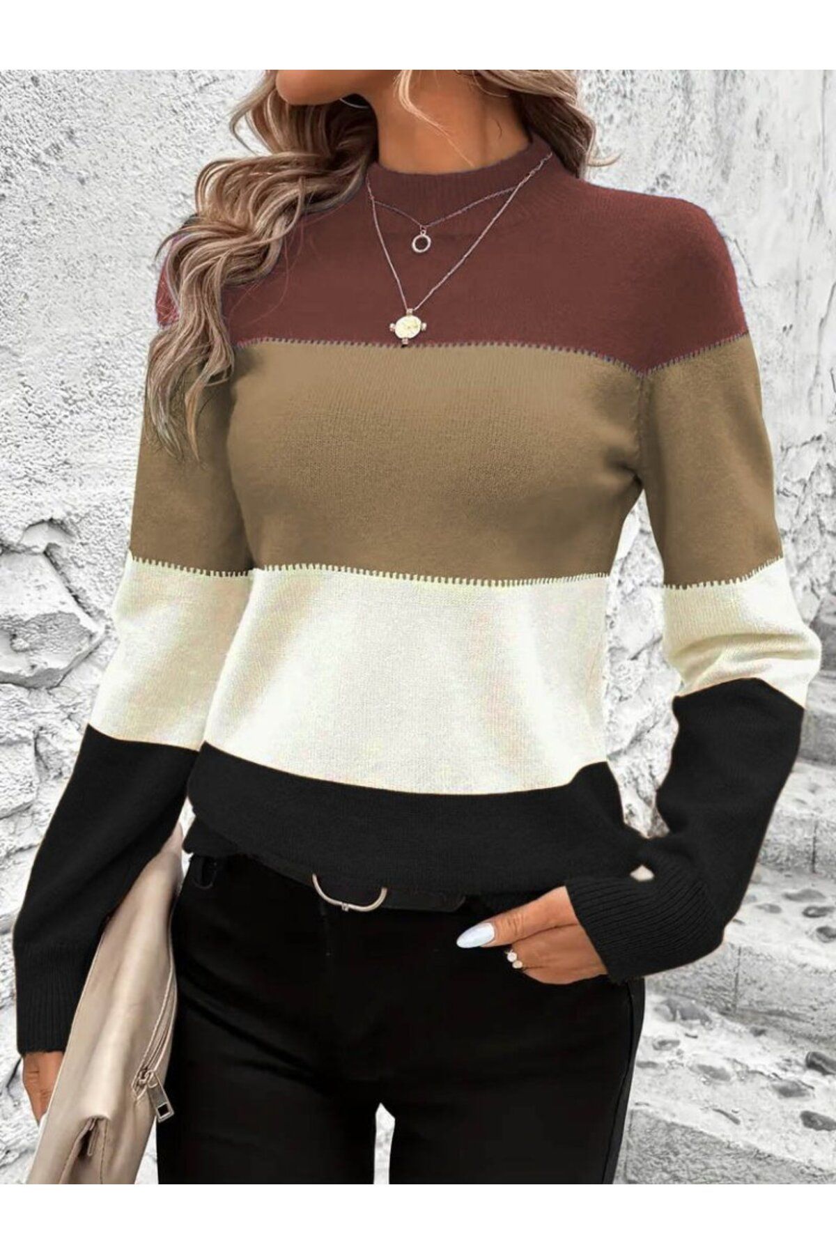 ARUZ MODA Kadın Uzun Kollu Yarı Balıkçı Yaka Triko Kazak