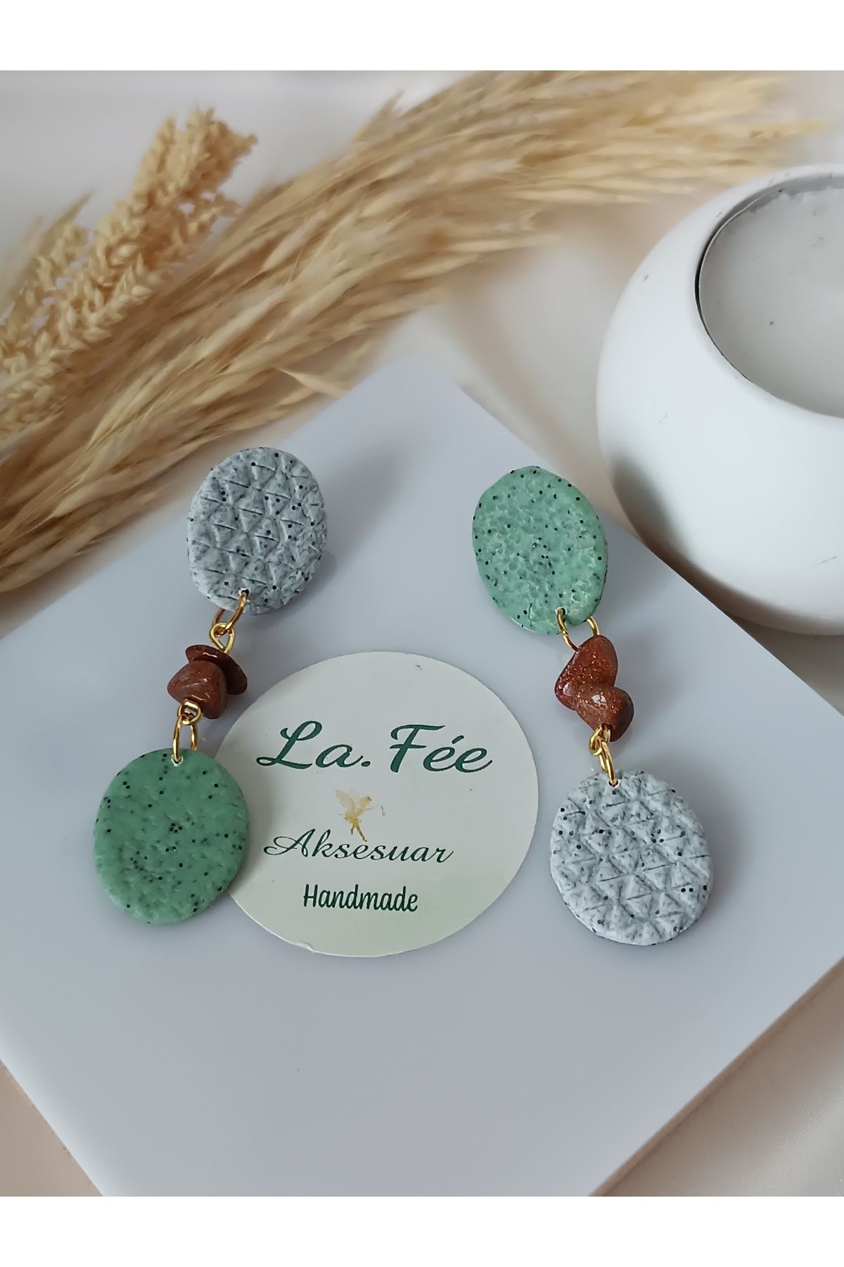 La fee aksesuar Bohem & etnik desen dokulu boncuk detay sallantılı kadın küpe polimer kil küpe