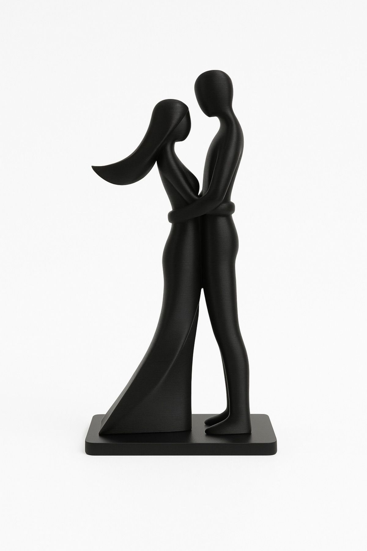edoy Siyah Aşıklar Figürlü Biblo | Minimalist Modern Çift Heykeli | 11 cm Dekoratif Masa Üstü Aksesuar