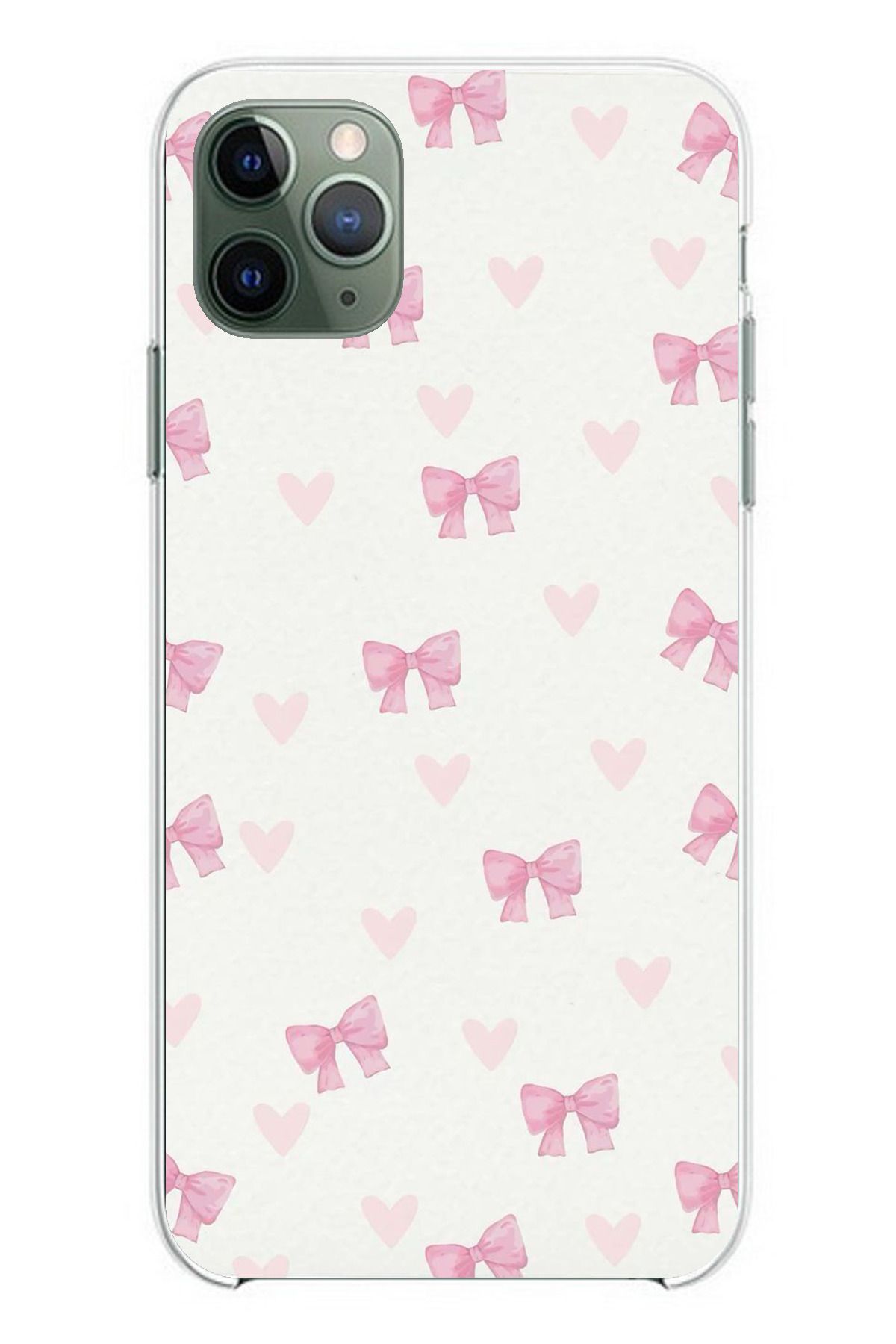 TechTree iPhone 11 PRO MAX Uyumlu Fiyonklar ve Pembe Kalpler Şeffaf Silikon Kılıf