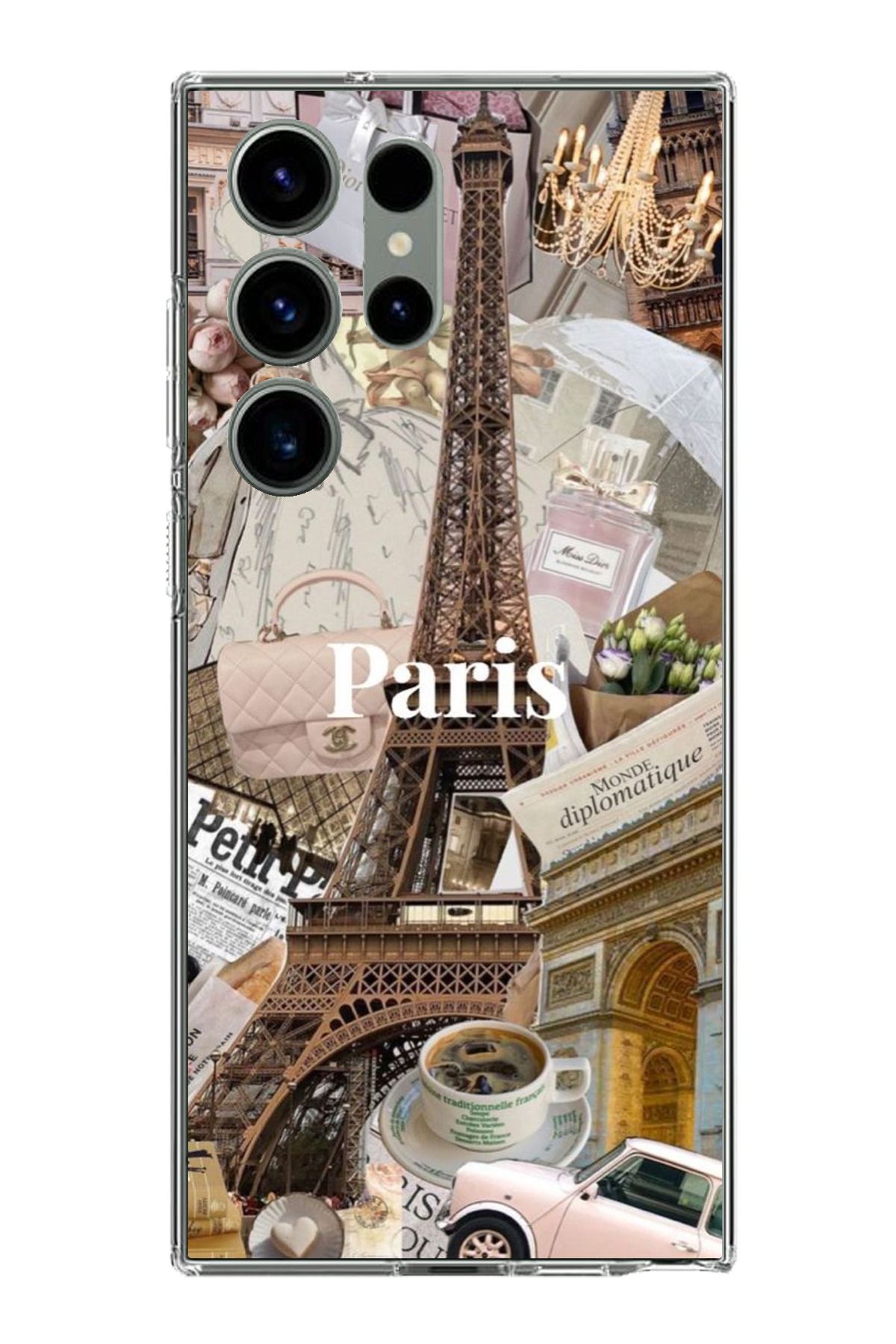 TechTree Samsung Galaxy S23 Ultra Uyumlu Paris Kolaj Şeffaf Silikon Kılıf