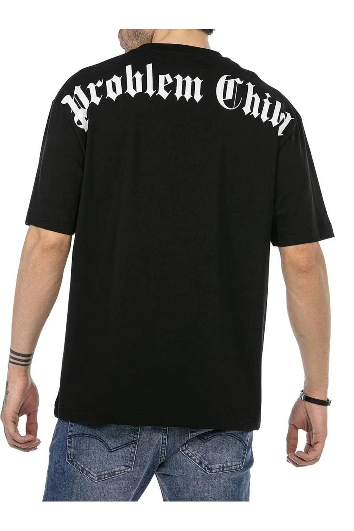FeaR LeeS Unisex Büyük Beden Problem Basklı Oversize T-shirt