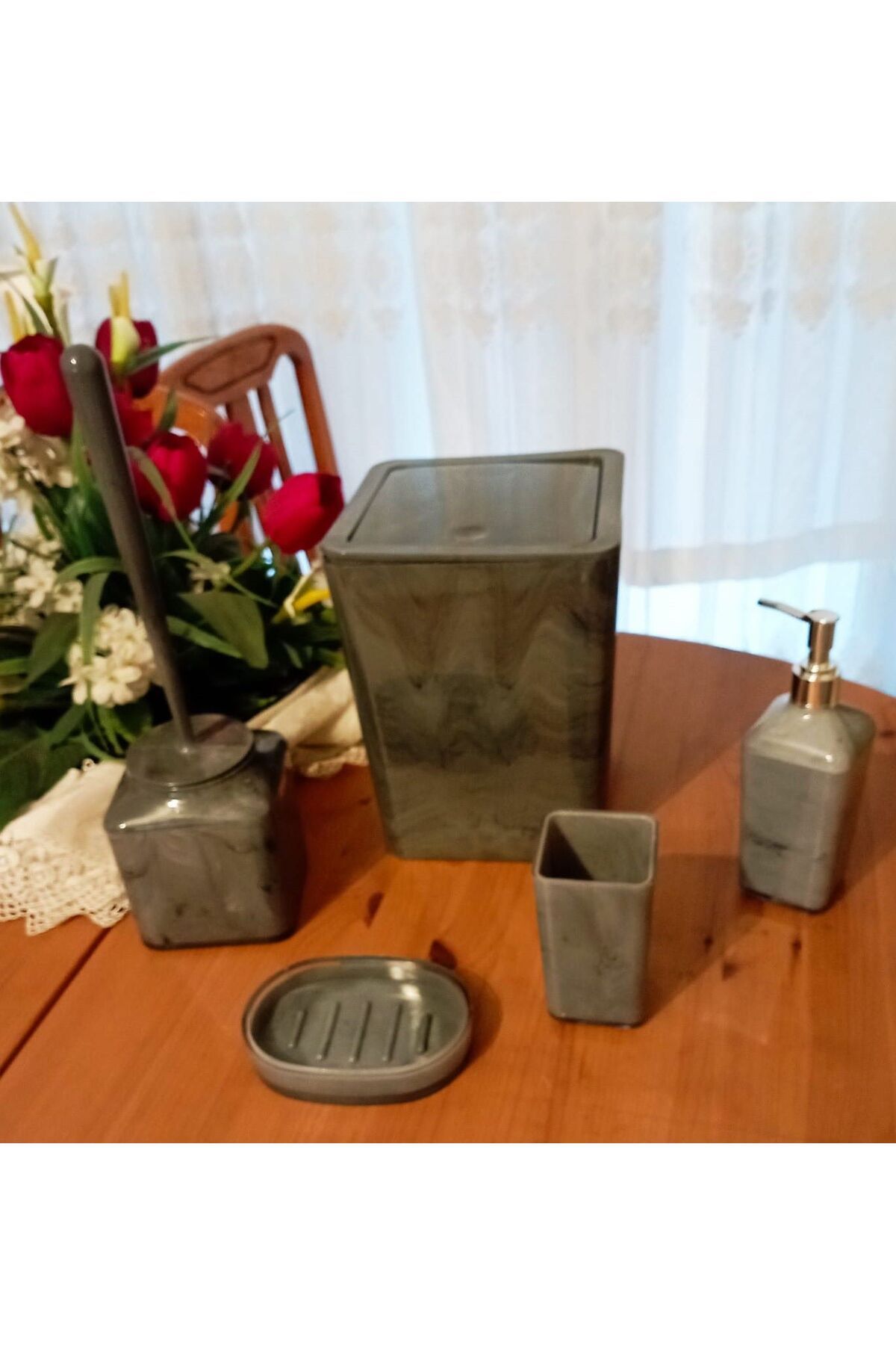 ALKAN PLASTİK 5Lİ/5 PARÇA AKRİLİK BANYO SETİ(ÇÖP KOVASI/TUVALET FIRÇASI/SIVI-KATI SABUNLUK/DİŞ FIRÇALIĞI)