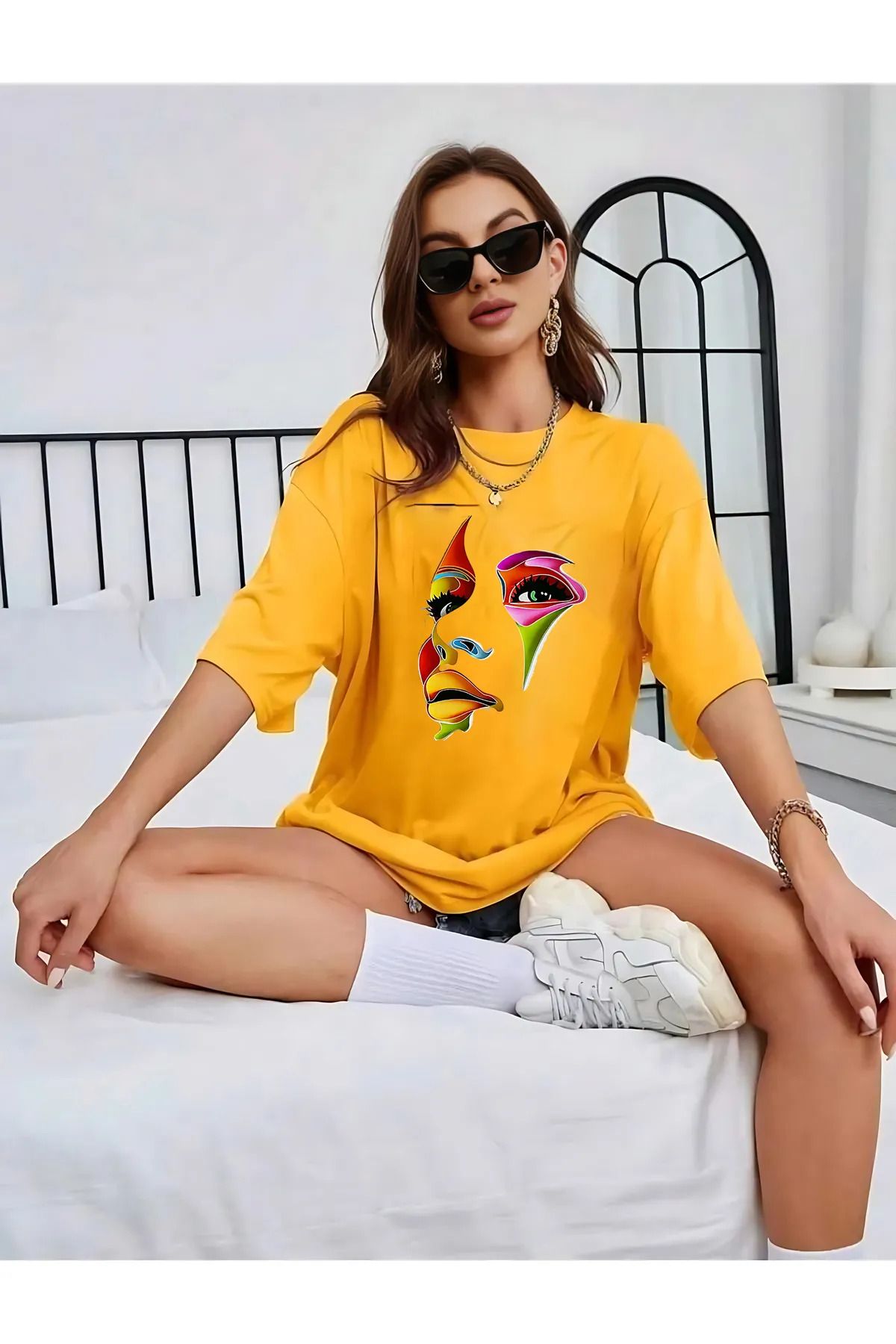 FeaR LeeS önü yüz basklı t-shirt