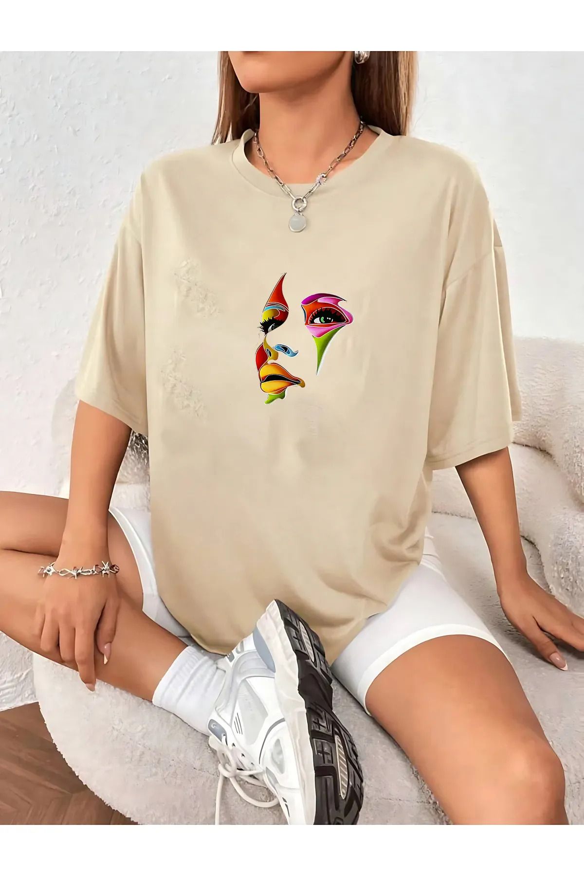FeaR LeeS önü yüz basklı t-shirt