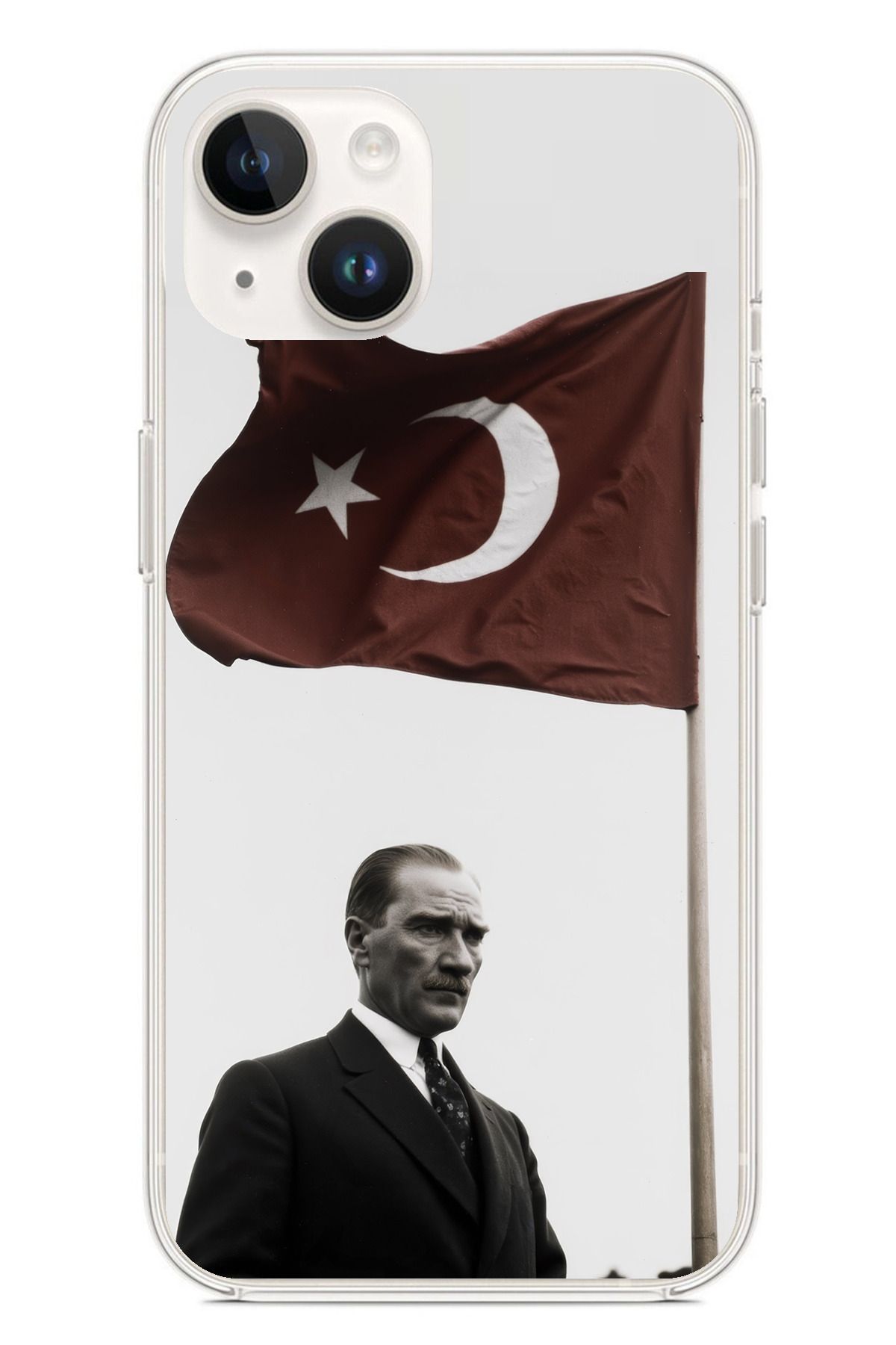 TechTree iPhone 13 - 14 Uyumlu Atatürk Bayrak Şeffaf Silikon Kılıf