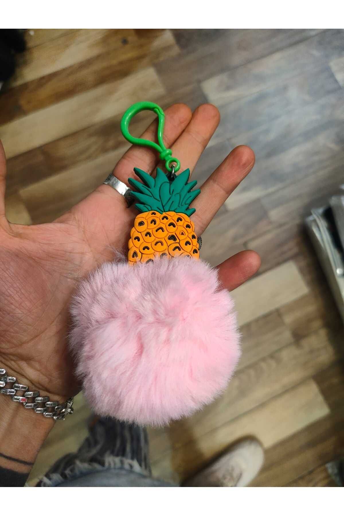 FG KONNİCHİWA PELUŞ ANANAS VE KAKTÜS SLİKON TÜYLÜ Anahtarlık Ponpon Anahtarlık Çanta Aksesuarı Süsü Yumuşak