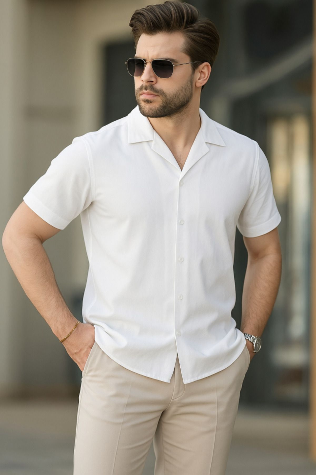 ARUZ MODA İki İplik Kumaş Gömlek - Beyaz