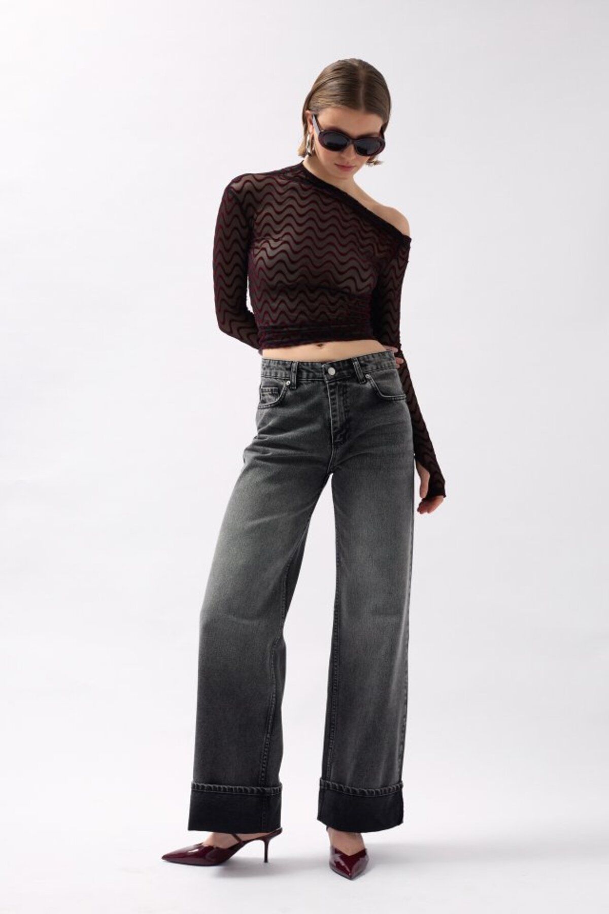 ARUZ MODA Paça Katlamalı Yüksek Bel Jean