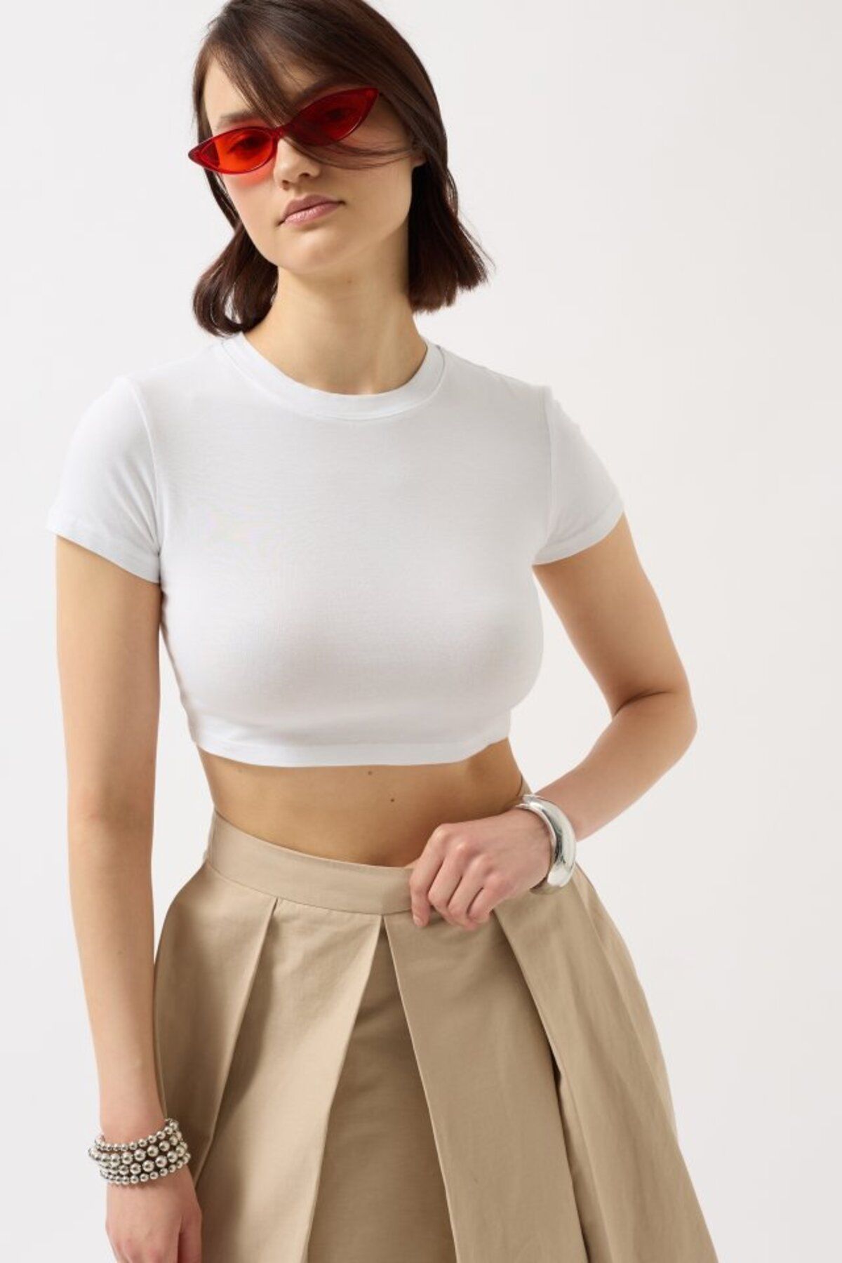 ARUZ MODA Likralı Basic Crop T-Shirt